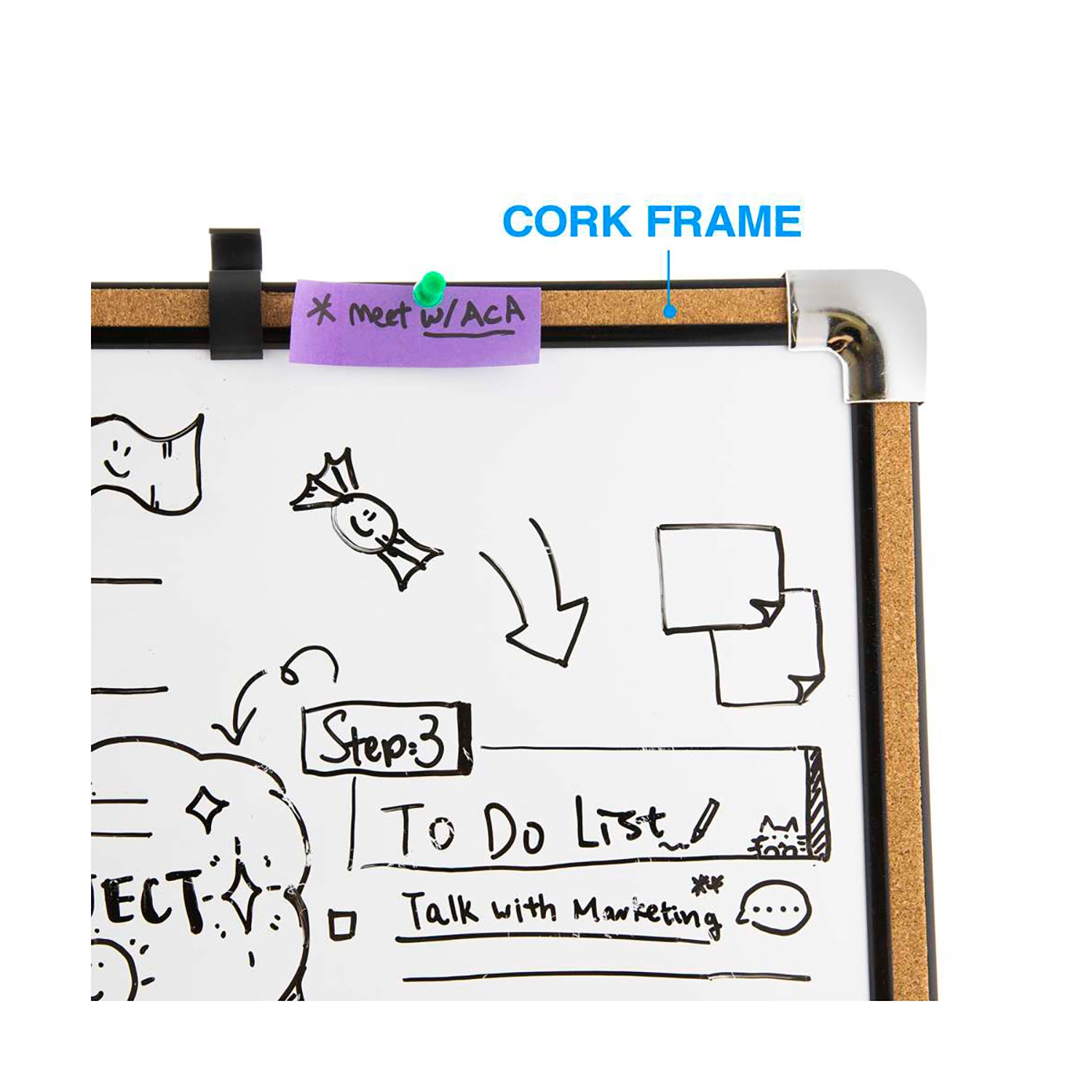 Cork Framed Magnetic Dry Erase Board with Marker & 2 Magnets, 17" x 23"