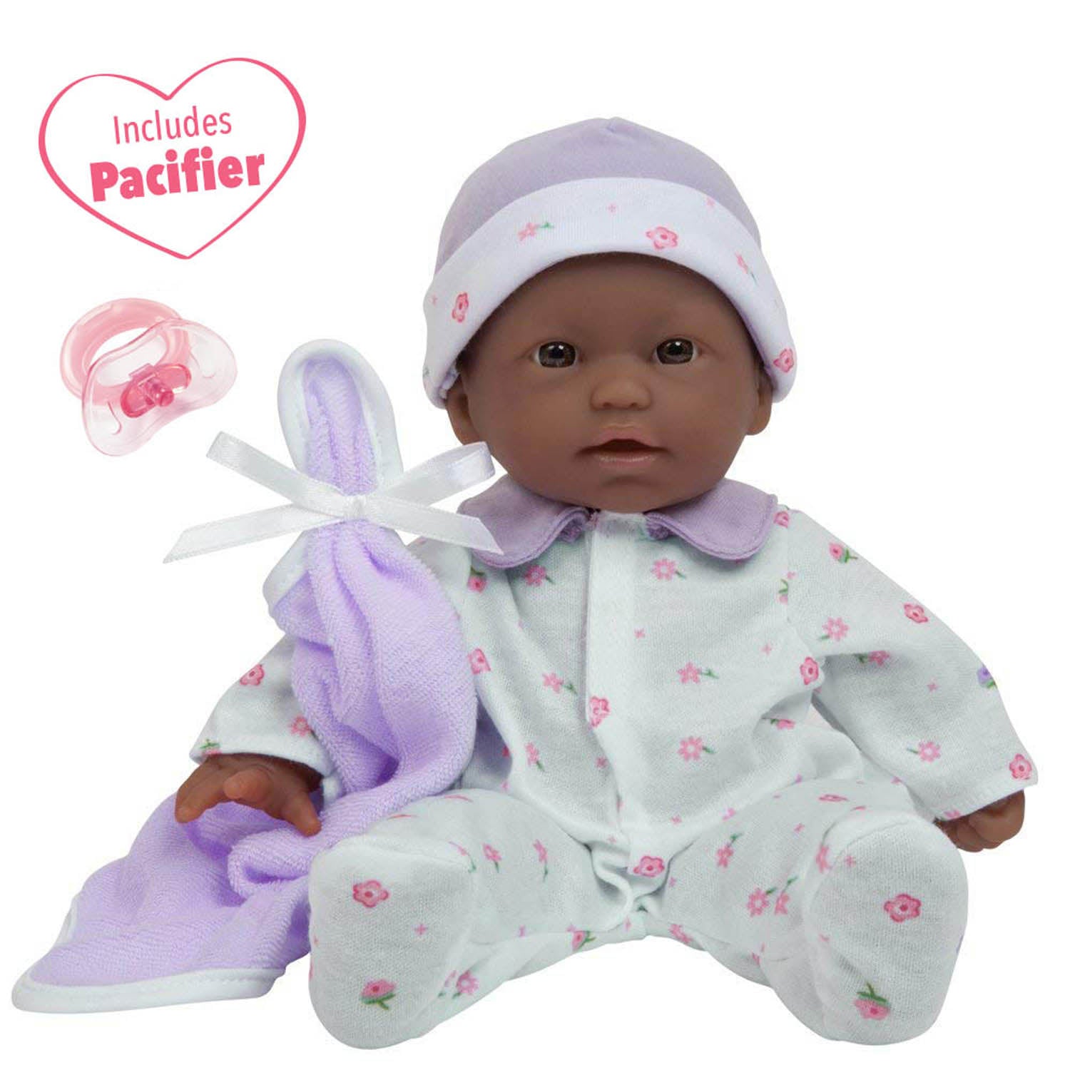 La Baby Soft 11" Baby Doll, Purple with Blanket, African-American