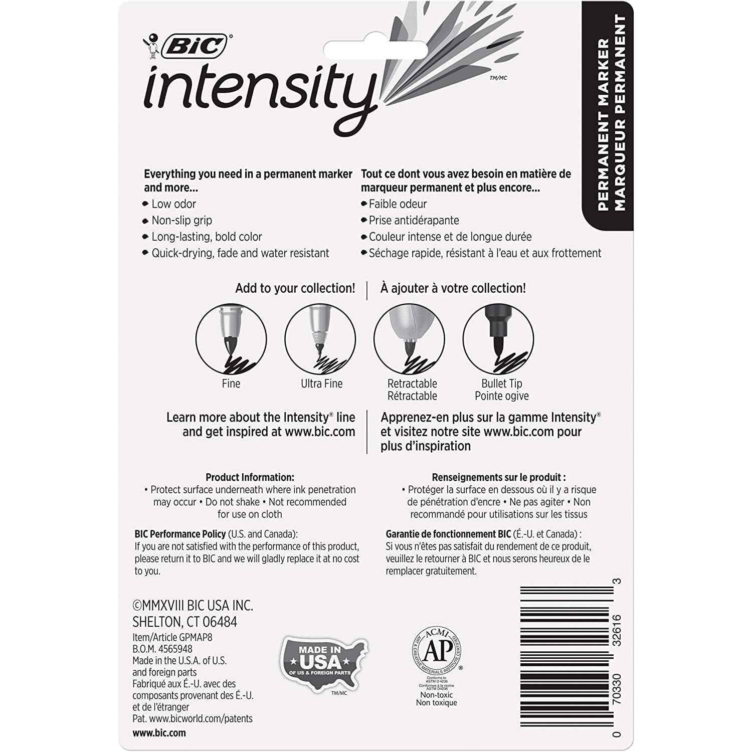 Intensity Permanent Marker, Fine Point, Assorted Colors, 8 Per Pack, 3 Packs