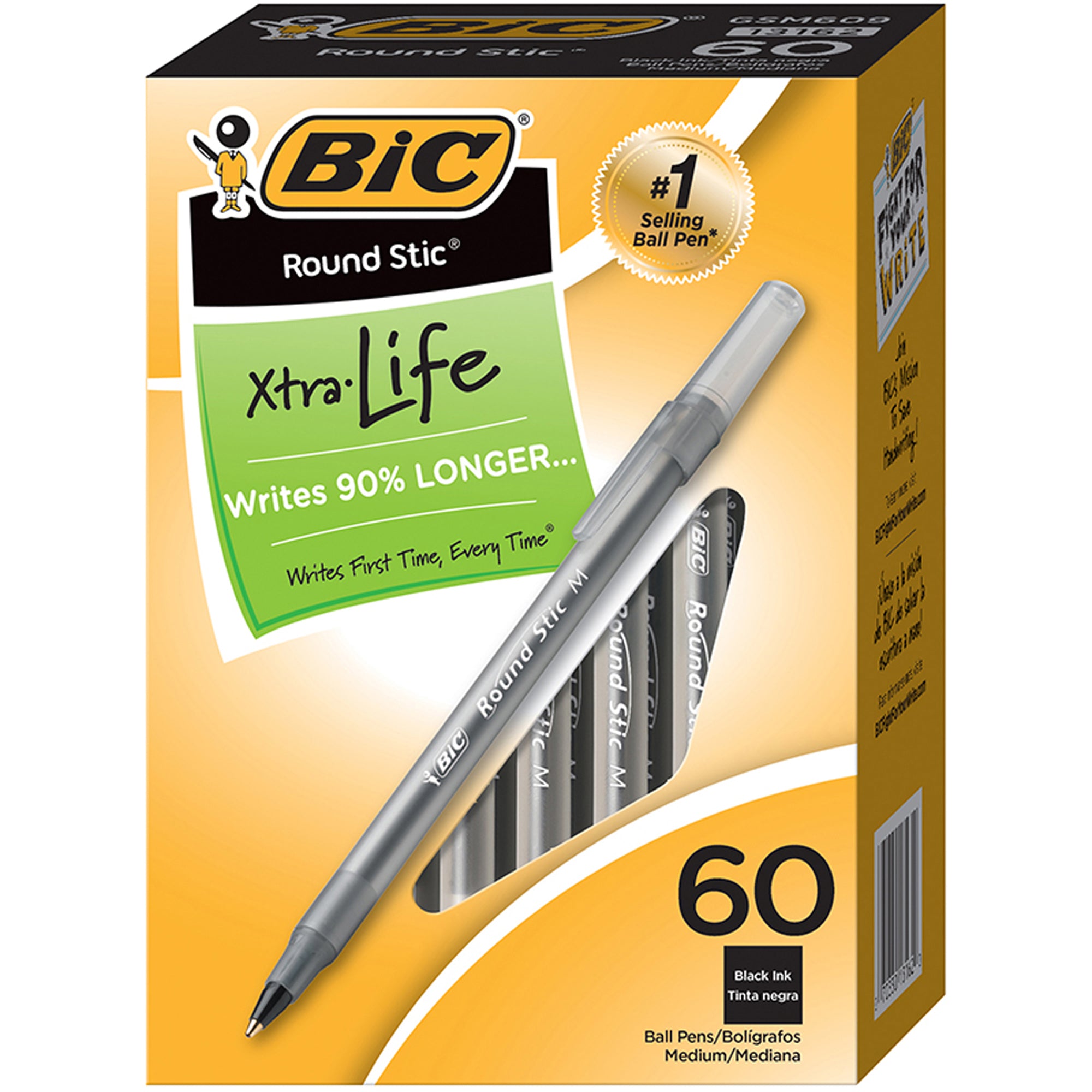 Round Stic® Xtra Life Ball Pen, Black, 60 Per Pack, 2 Packs