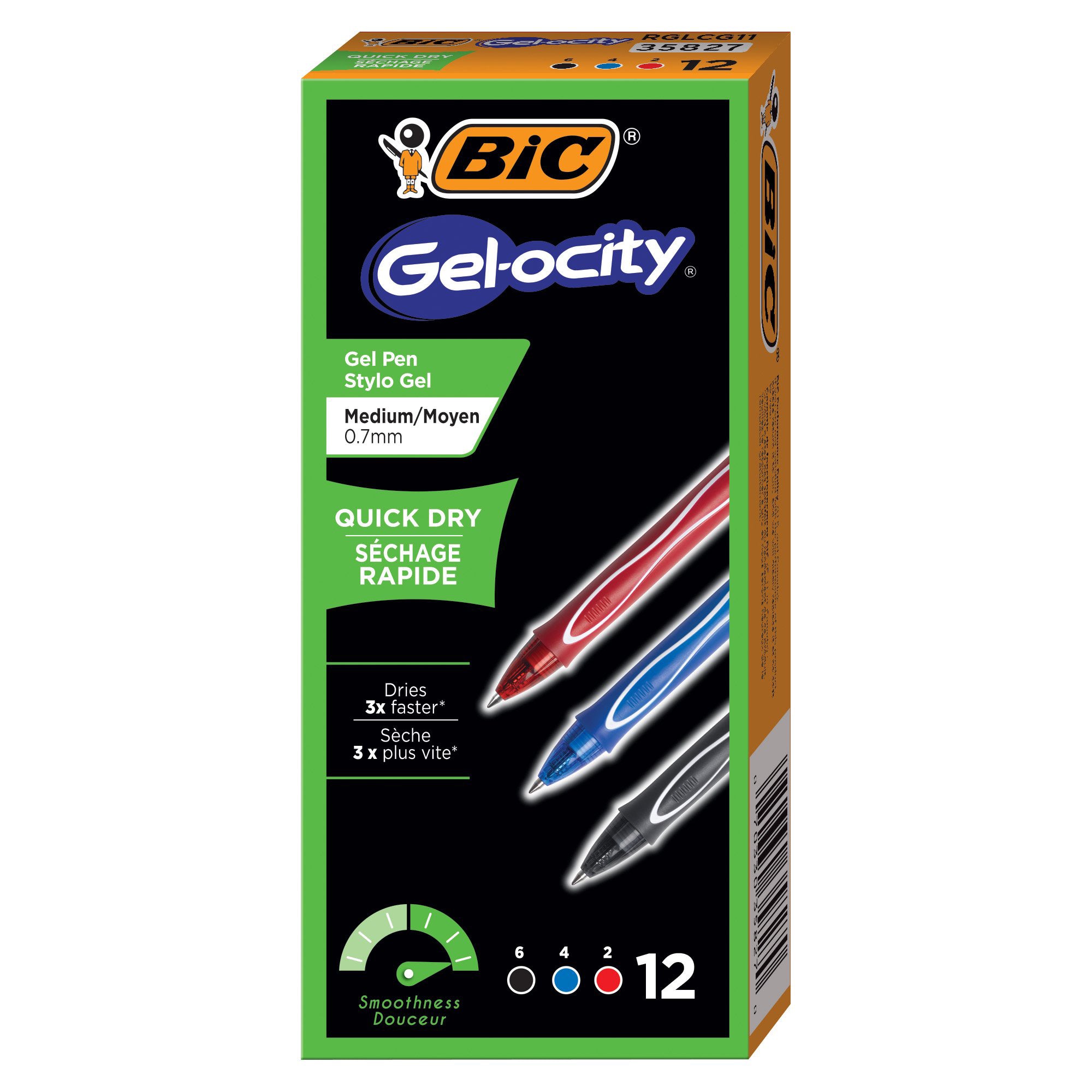 Gel-ocity® Quick Dry Retractable Gel Pens, Assorted Black, Blue and Red, Pack of 12