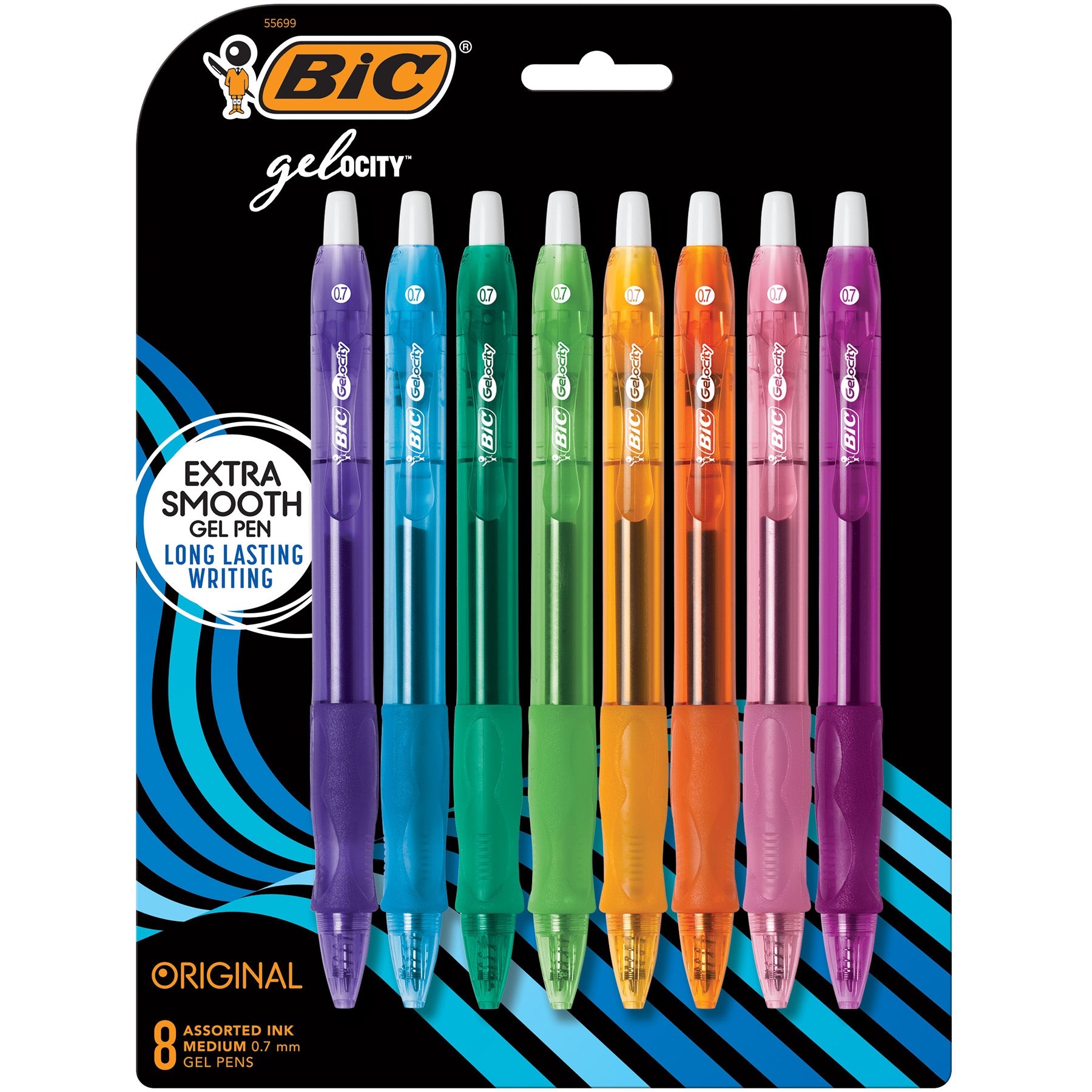 Gelocity Original Long Lasting Fashion Gel Pens, Medium Point (0.7mm) Assorted Ink, 8 Per Pack, 3 Packs