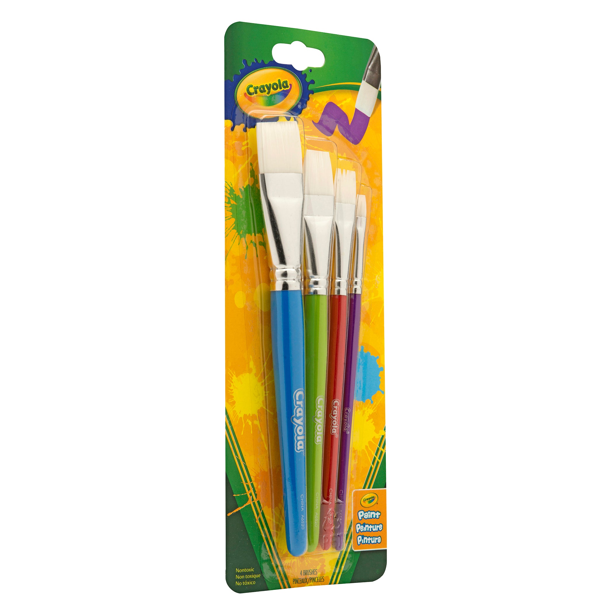 Big Paintbrush Set, Flat, 4 Per Pack, 4 Packs