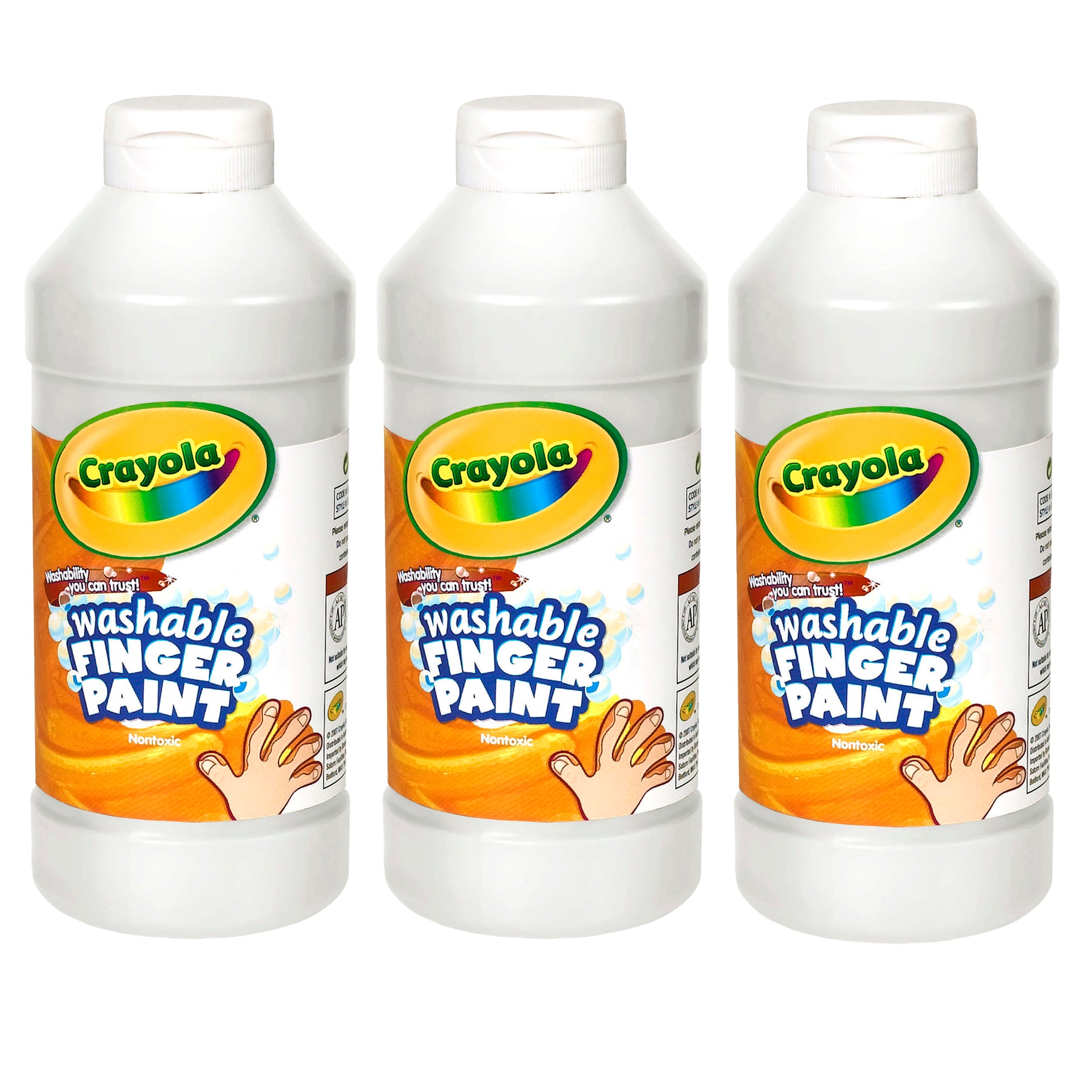 Washable Finger Paint, White, 16 oz. Bottle, Pack of 3