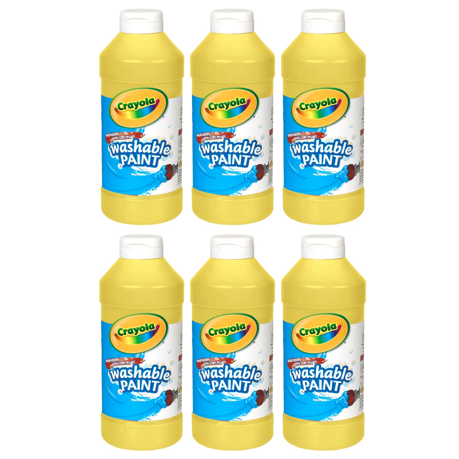 Washable Paint, Yellow, 16 oz. Bottles, Pack of 6