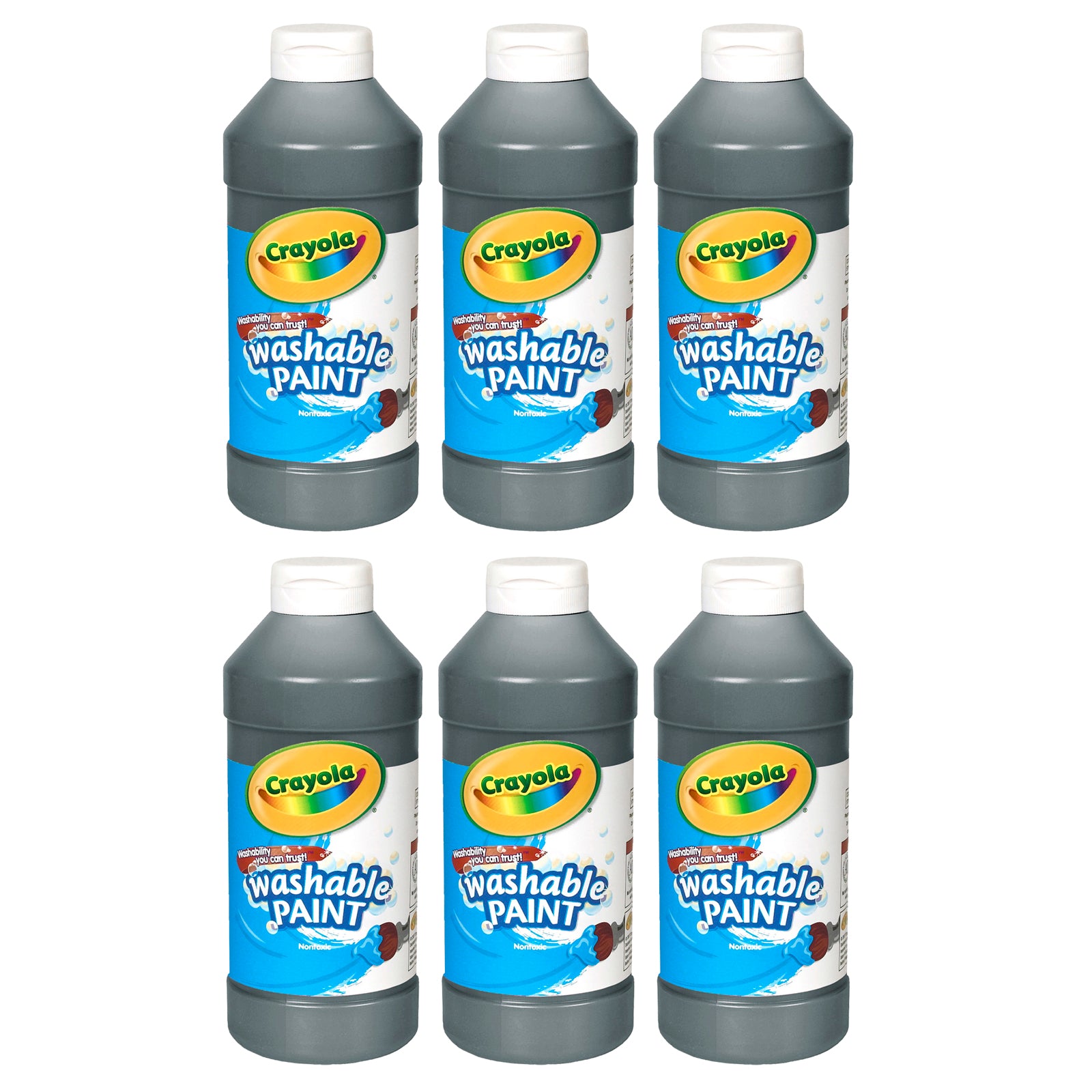 Washable Paint, Black, 16 oz. Bottles, Pack of 6