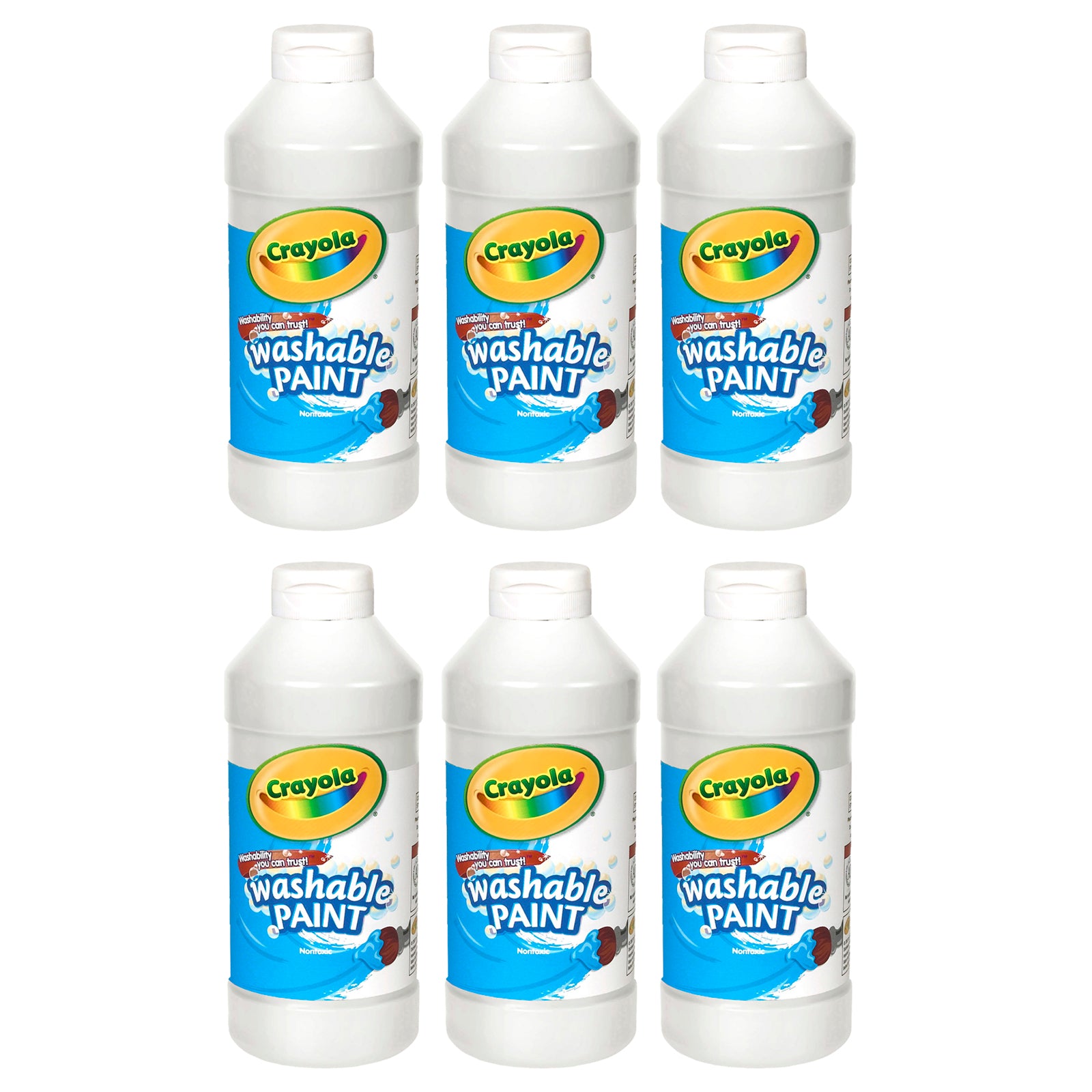 Washable Paint, White, 16 oz. Bottles, Pack of 6