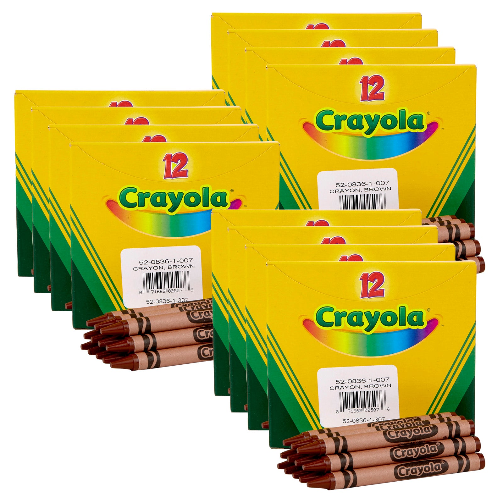 Bulk Crayons, Brown, Regular Size, 12 Per Box, 12 Boxes