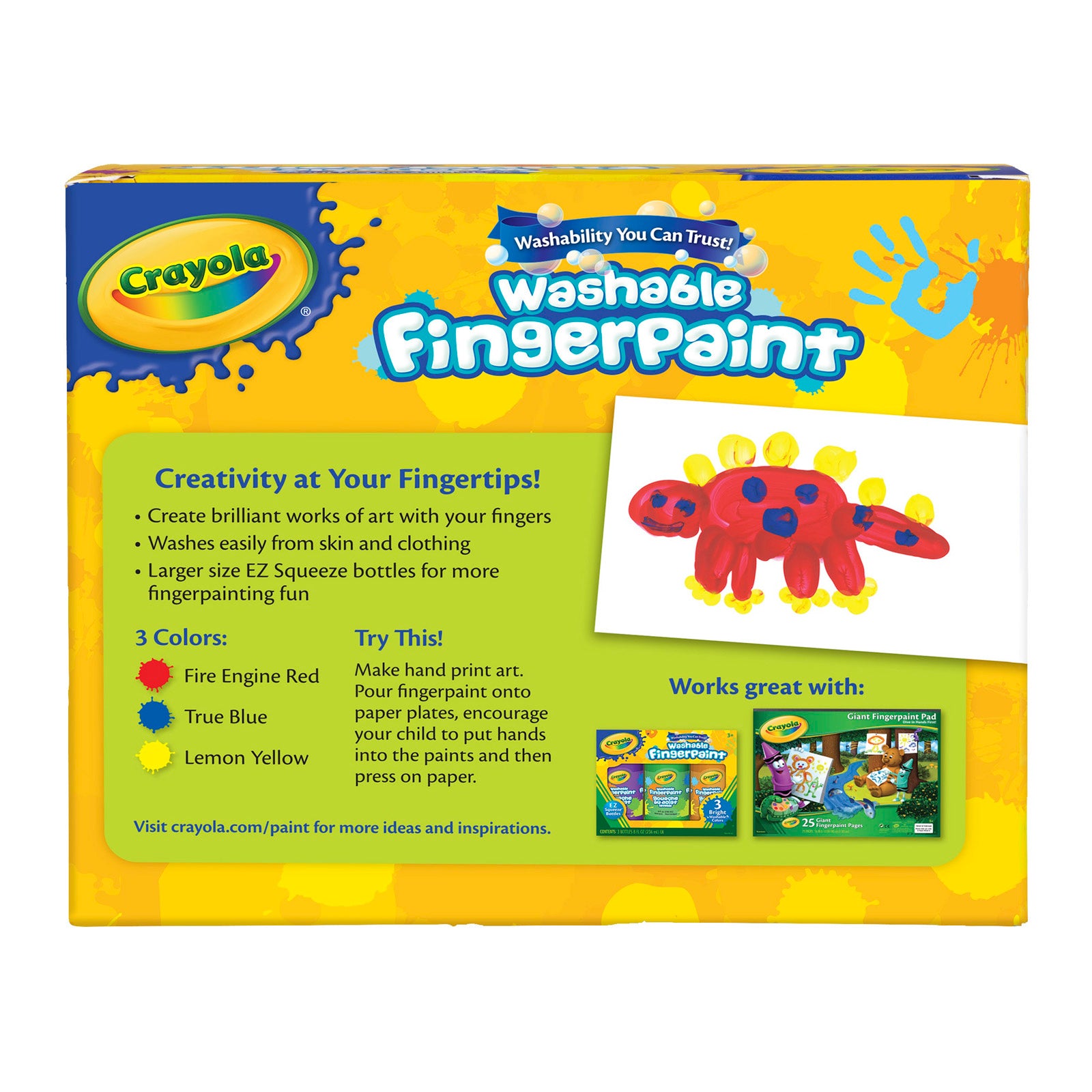 Washable Fingerpaint, Bold Colors, 8 oz., 3 Per Pack, 2 Packs