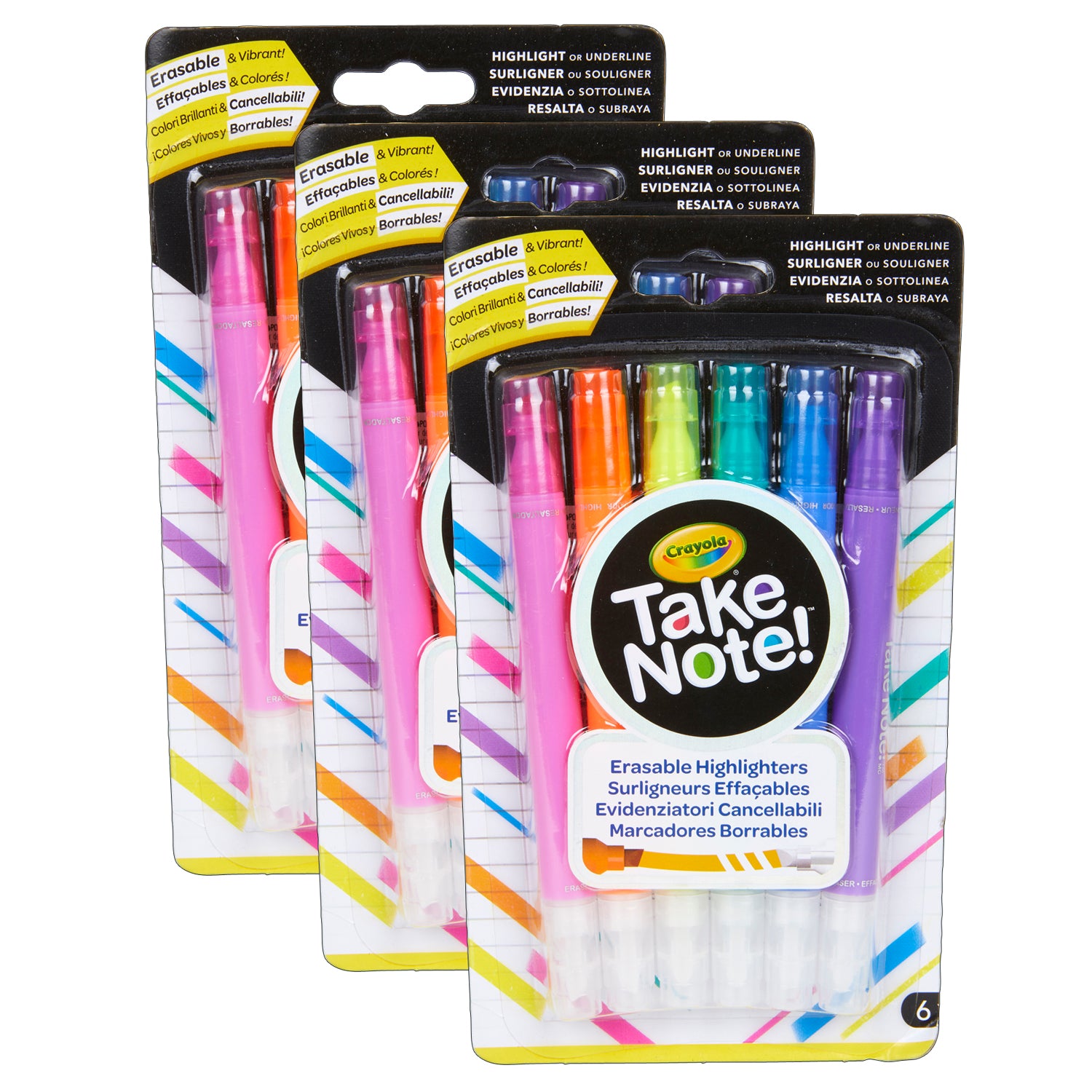 Take Note! Erasable Highlighters, 6 Per Pack, 3 Packs