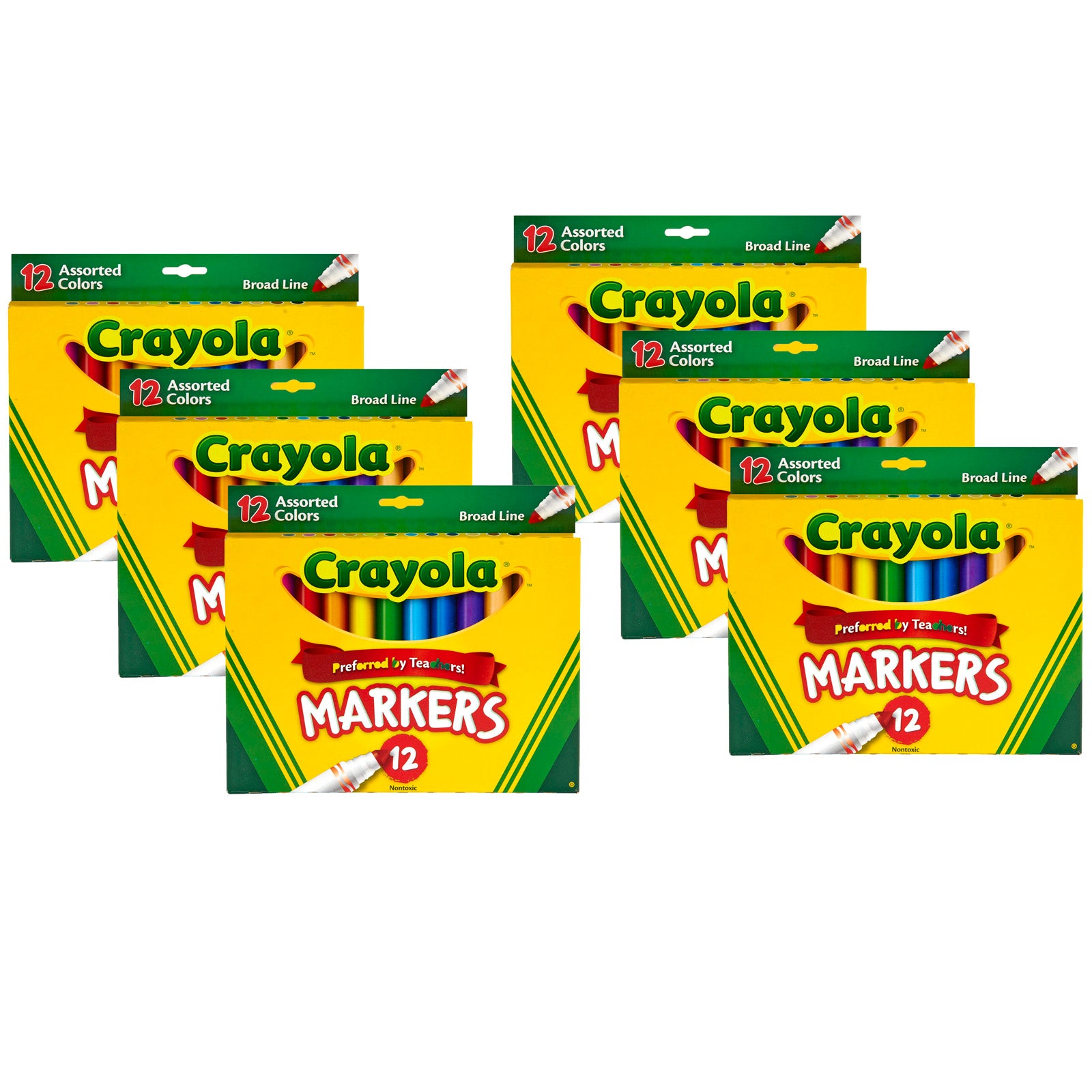 Broad Line Markers, Assorted, 12 Per Box, 6 Boxes