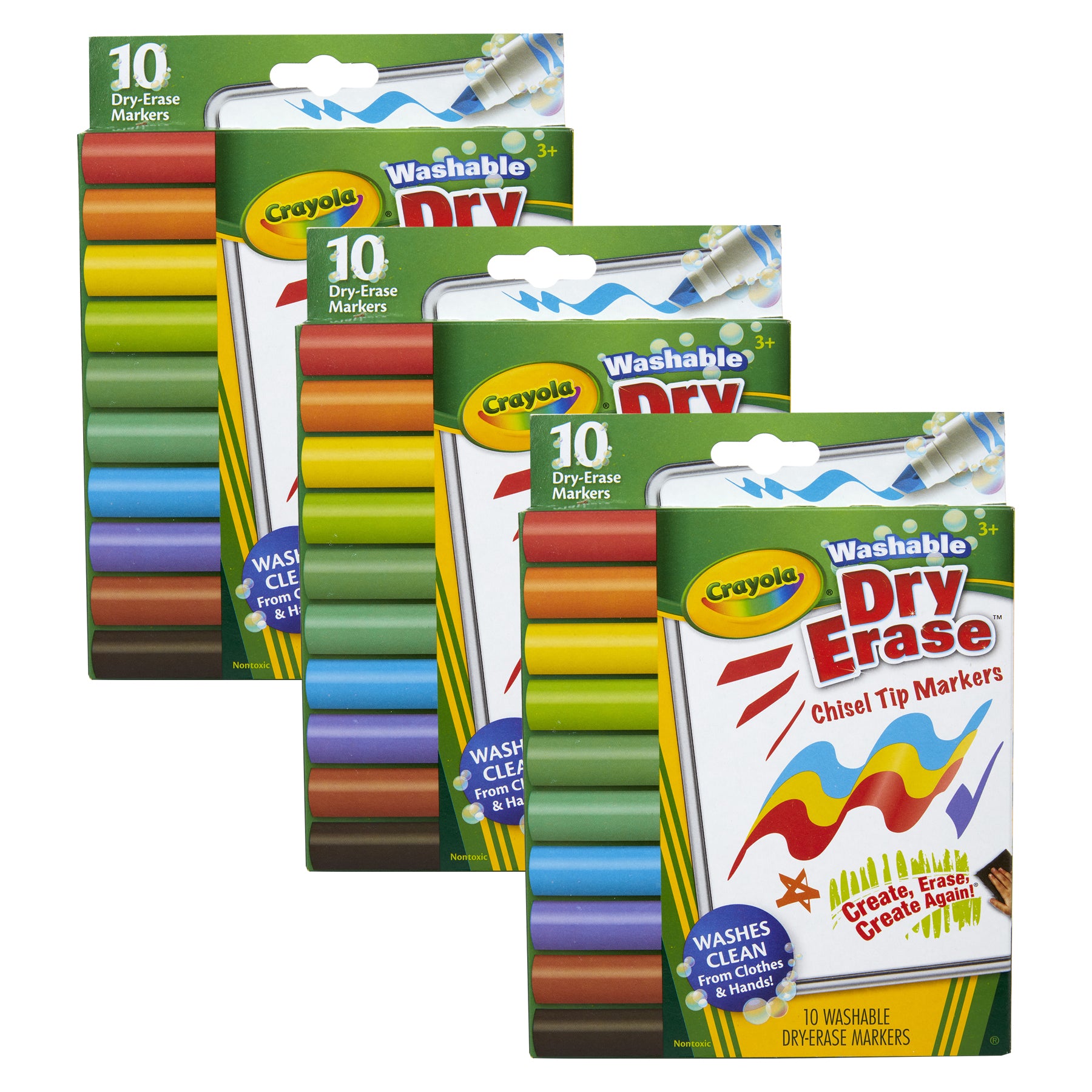 Washable Dura-Wedge Tip Dry Erase Markers, 10 Per Pack, 3 Packs