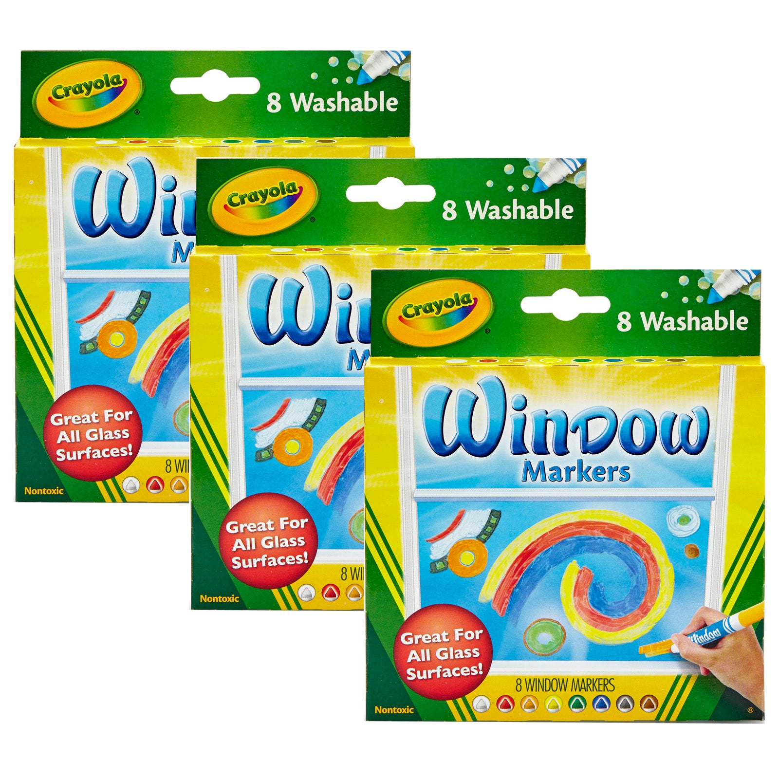 Washable Window Markers, 8 Per Box, 3 Boxes