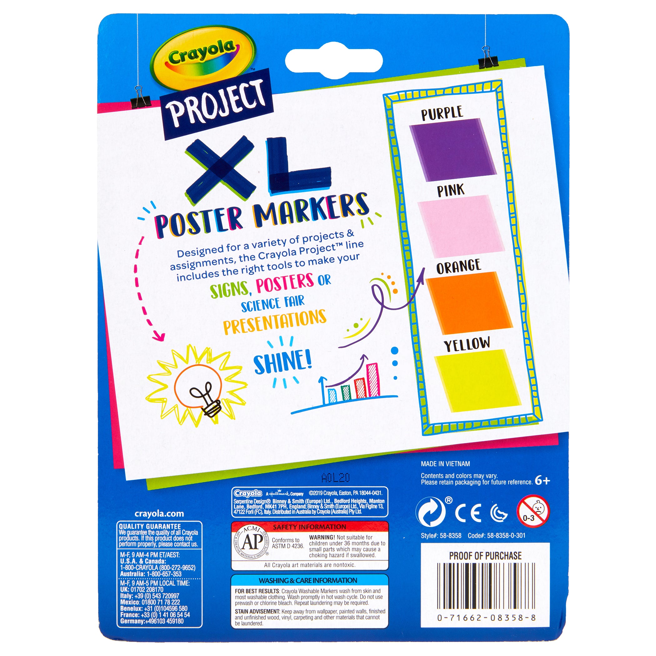 Project XL Poster Markers, Bold & Bright, 4 Per Pack, 3 Packs