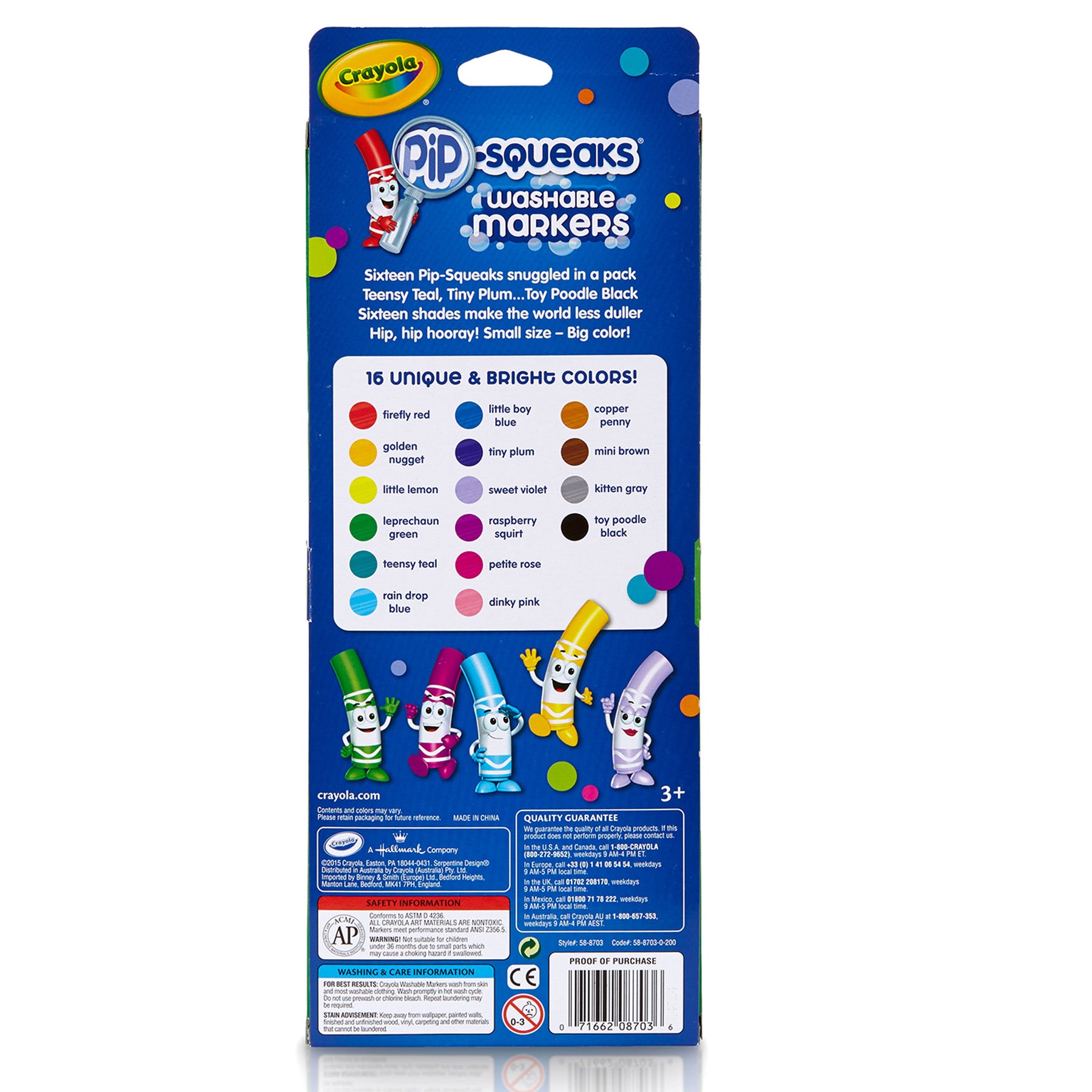 Pip Squeaks Washable Markers, Conical Tip, 16 Per Box, 3 Boxes