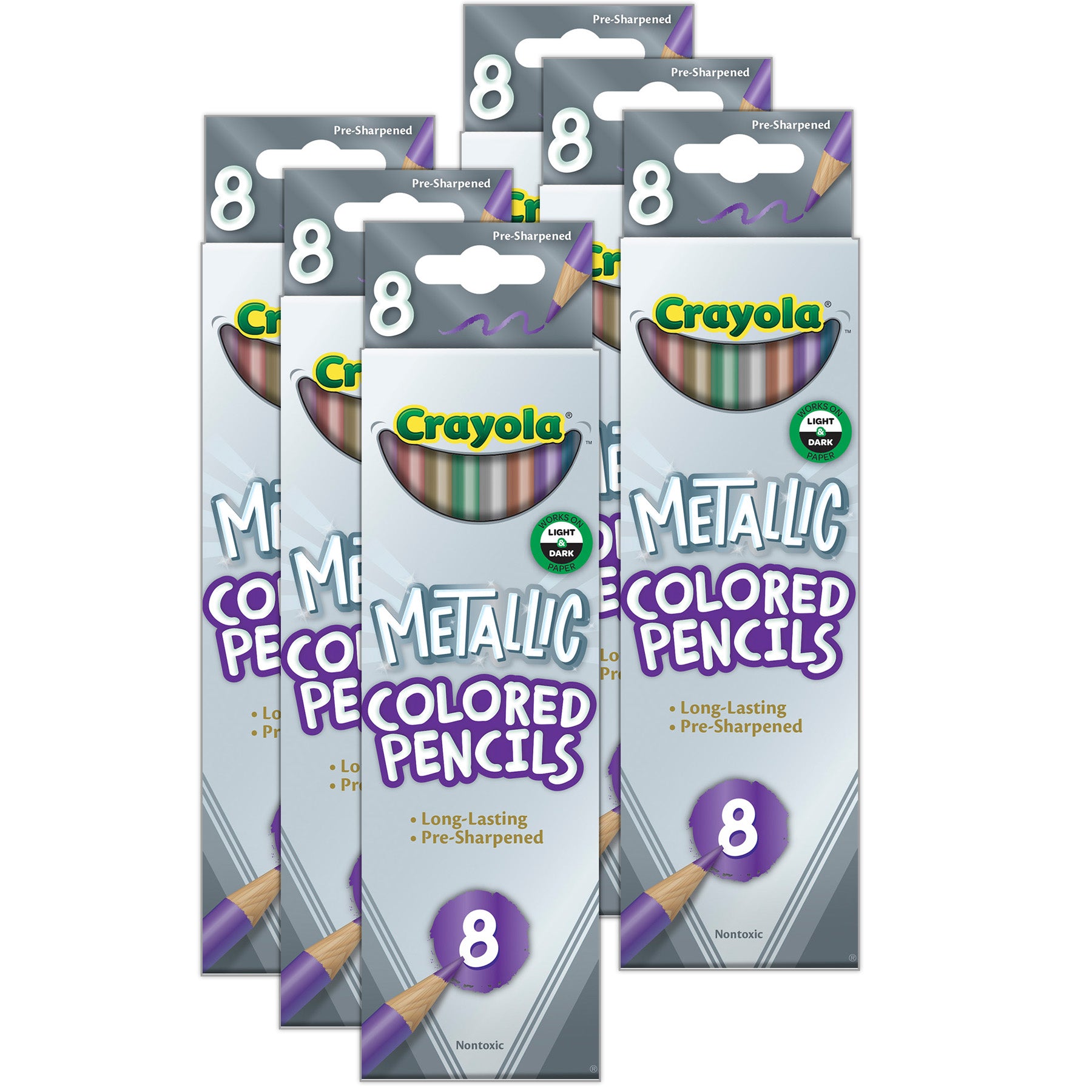 Colored Pencils, Metallic, 8 Per Pack, 6 Packs