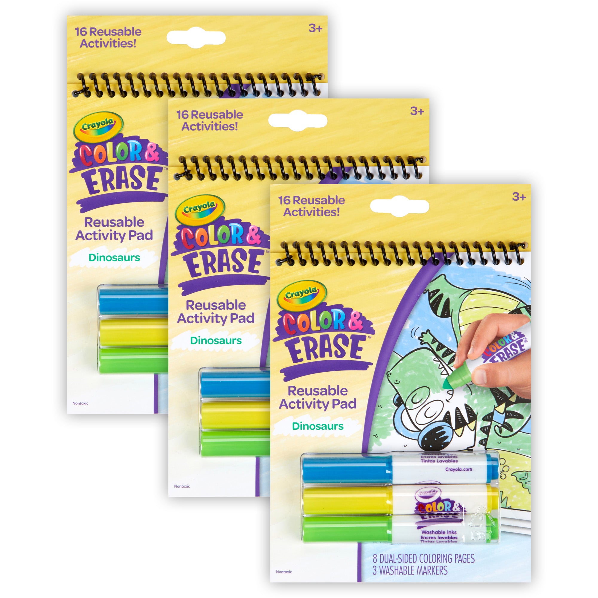 Color & Erase Reusable Activity Pad, Dinosaurs, Pack of 3