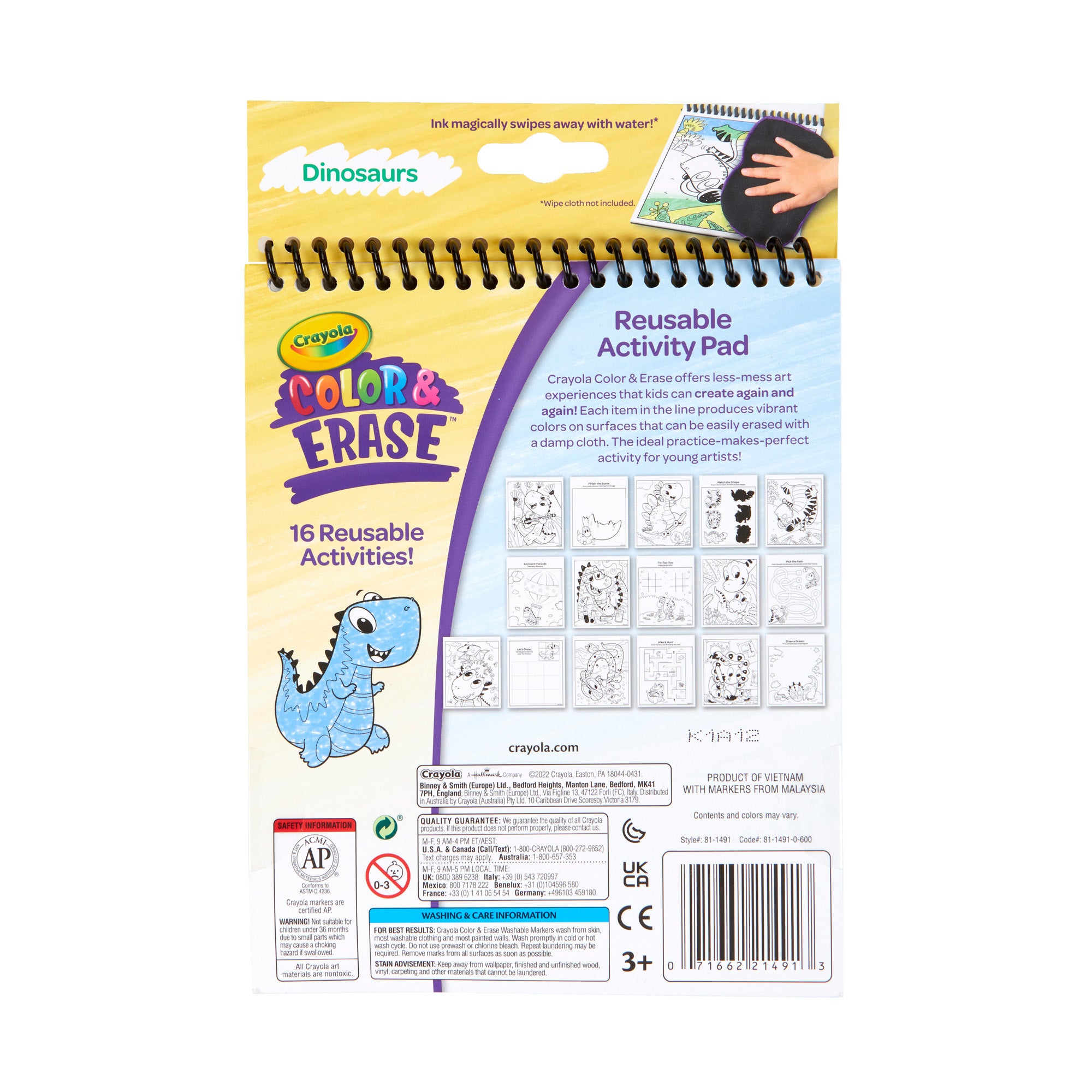 Color & Erase Reusable Activity Pad, Dinosaurs, Pack of 3