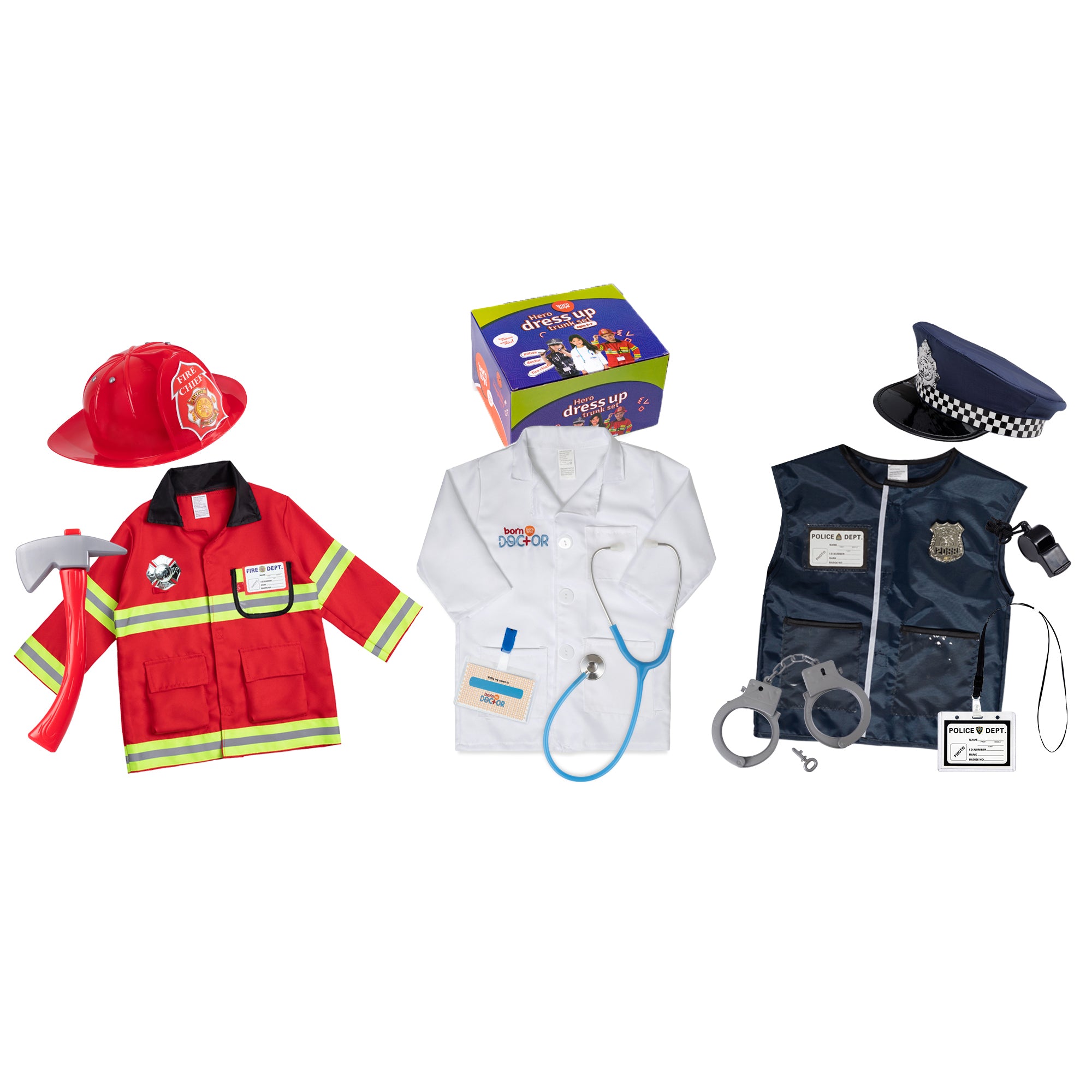 Dress Up / Drama Play Hero Trunk Set, Fireman-Police-Doctor