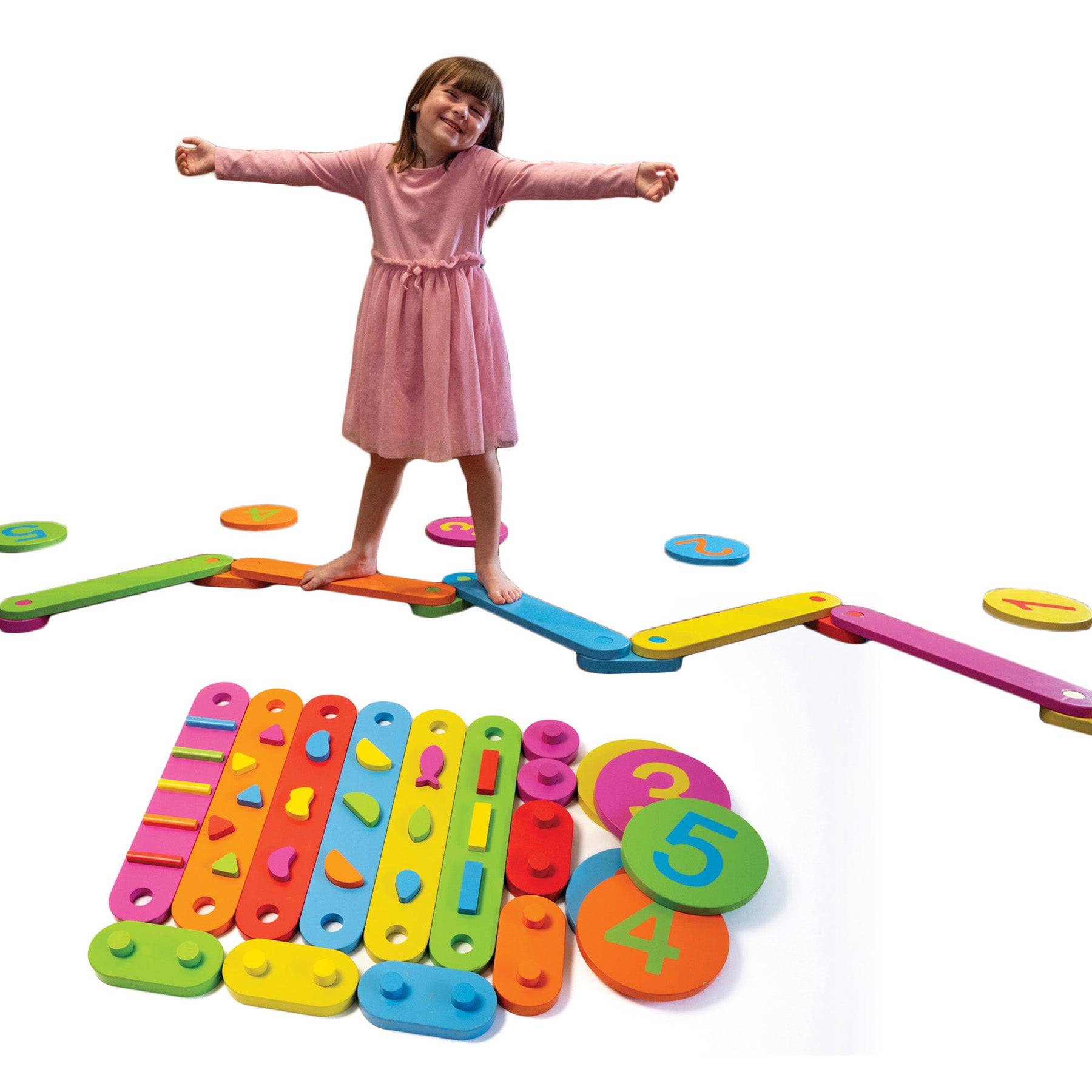 Wood Obstacle Course Balance Path with Numbers, 17 Pieces