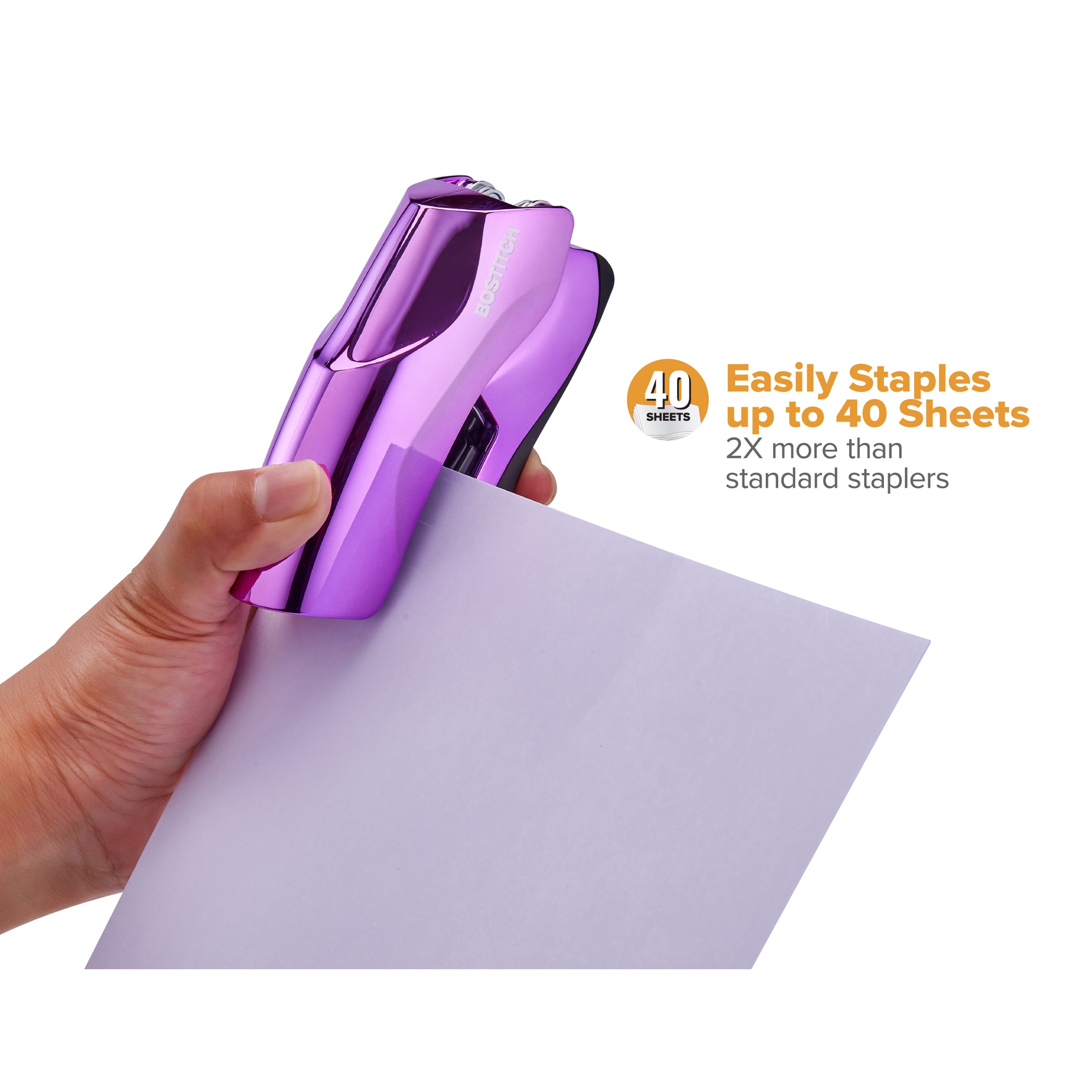 Flat Clinch Stapler, 40 Sheets, Metallic Purple