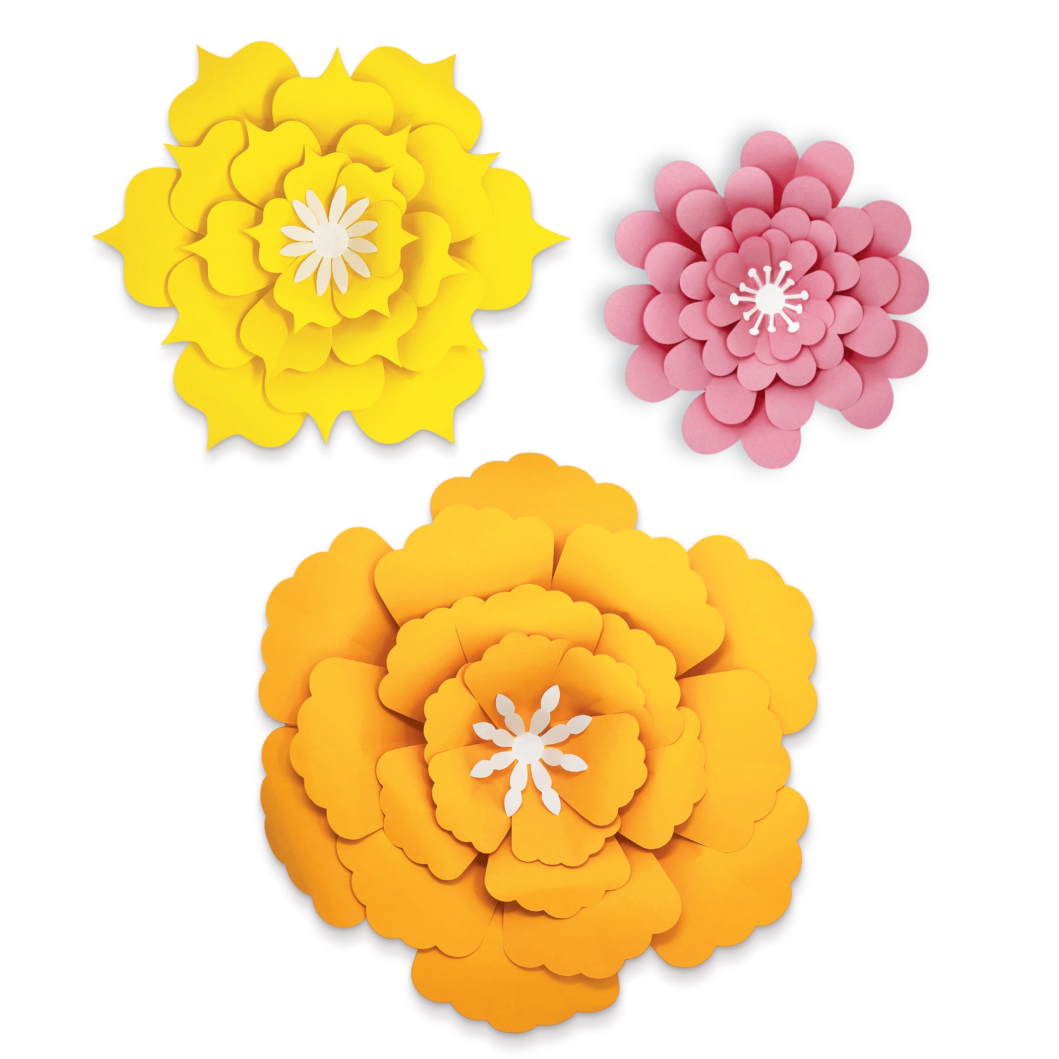 Creatively Inspired Orange, Yellow, Pink Flowers Dimensional Accent, 3 Per Set, 3 Sets