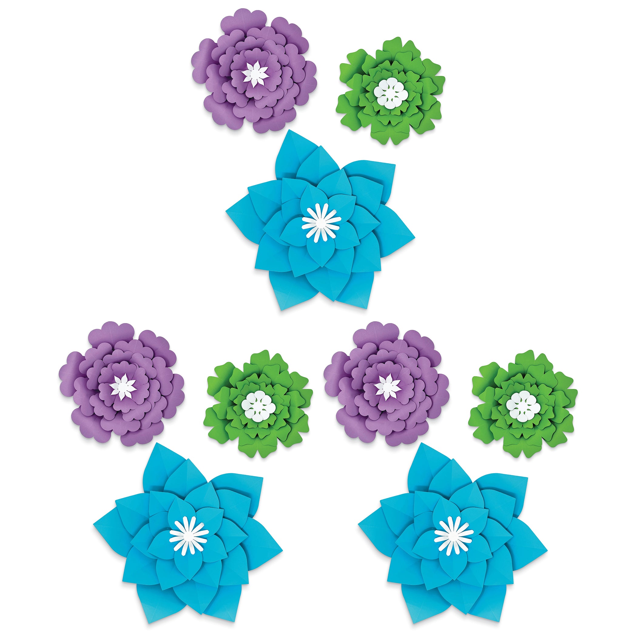 Creatively Inspired Blue, Purple, Green Flowers Dimensional Accent, 3 Per Set, 3 Sets