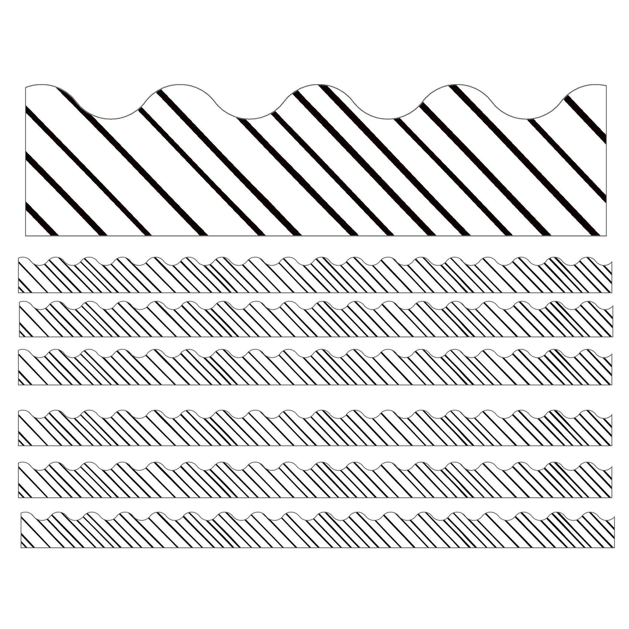 Kind Vibes Black & White Stripes Scalloped Borders, 39 Feet Per Pack, 6 Packs