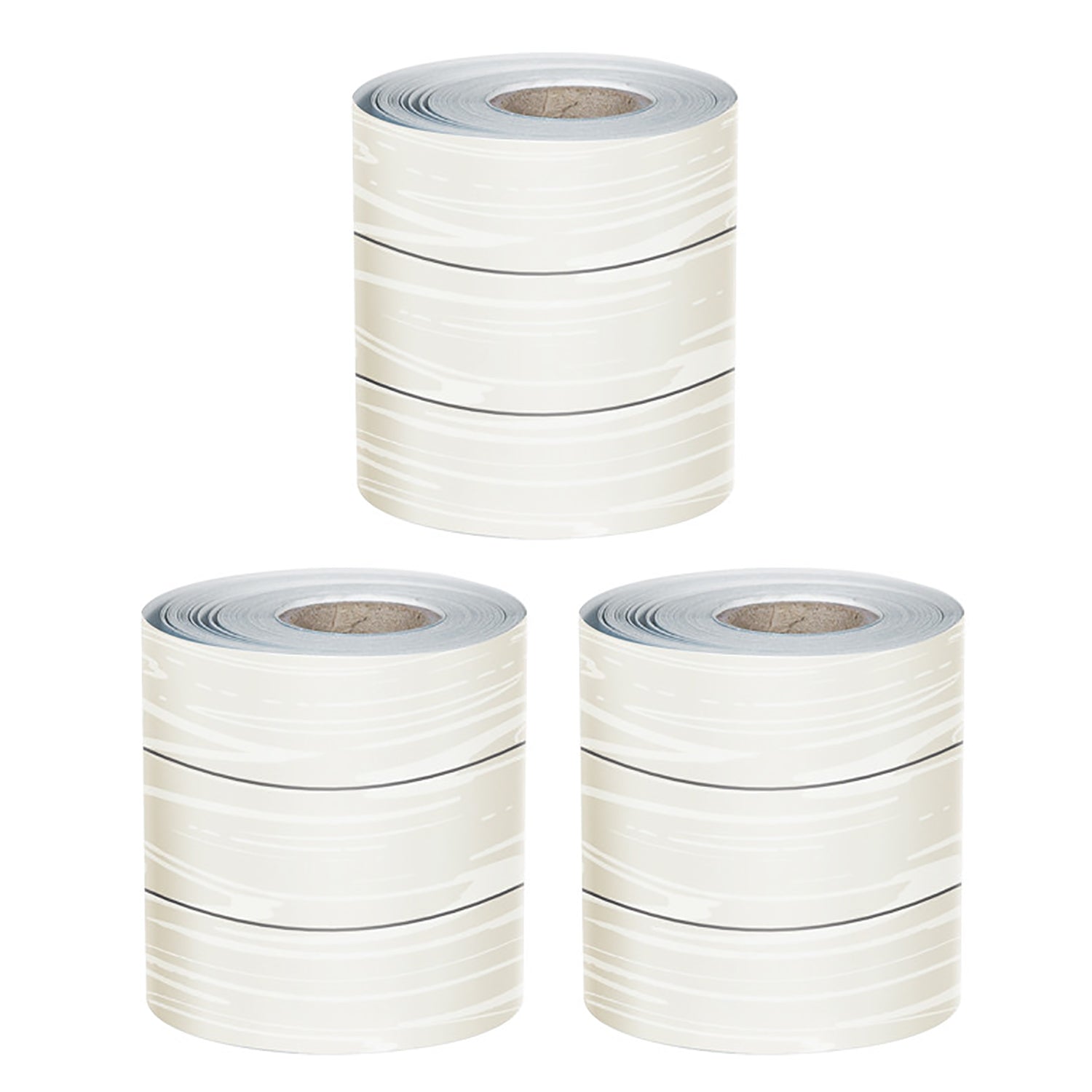 White Wood Grain Rolled Straight Borders, 65 Feet Per Roll, Pack of 3