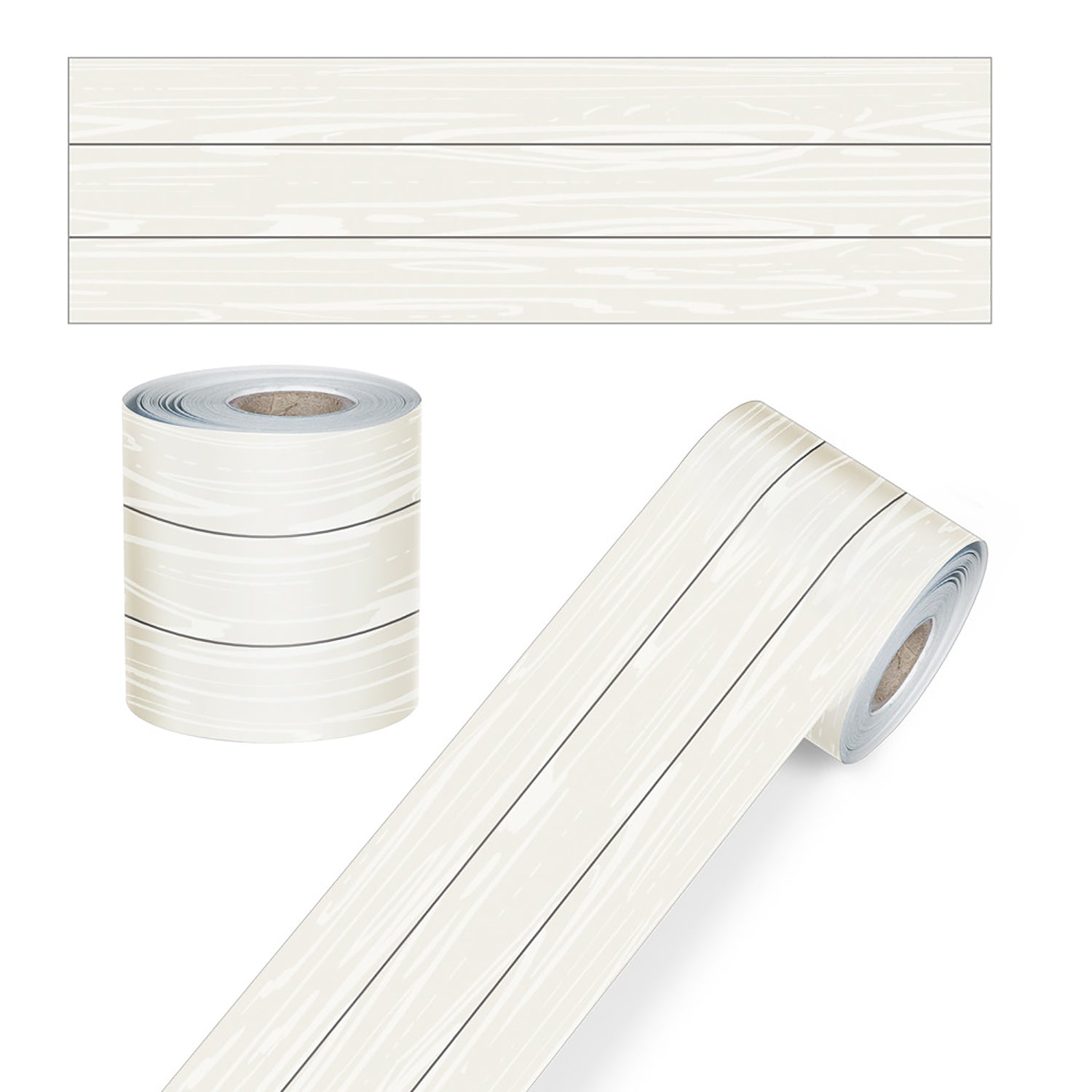 White Wood Grain Rolled Straight Borders, 65 Feet Per Roll, Pack of 3