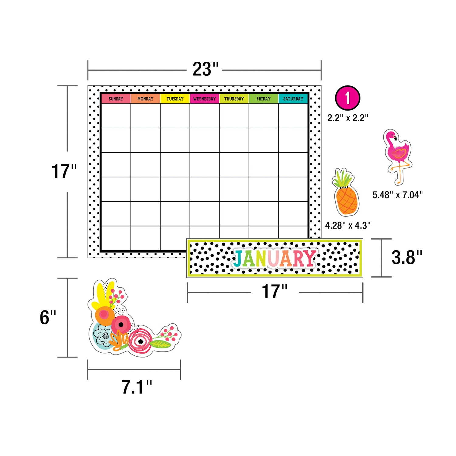 Simply Stylish Tropical Pineapple Calendar Bulletin Board Set, 92 Pieces