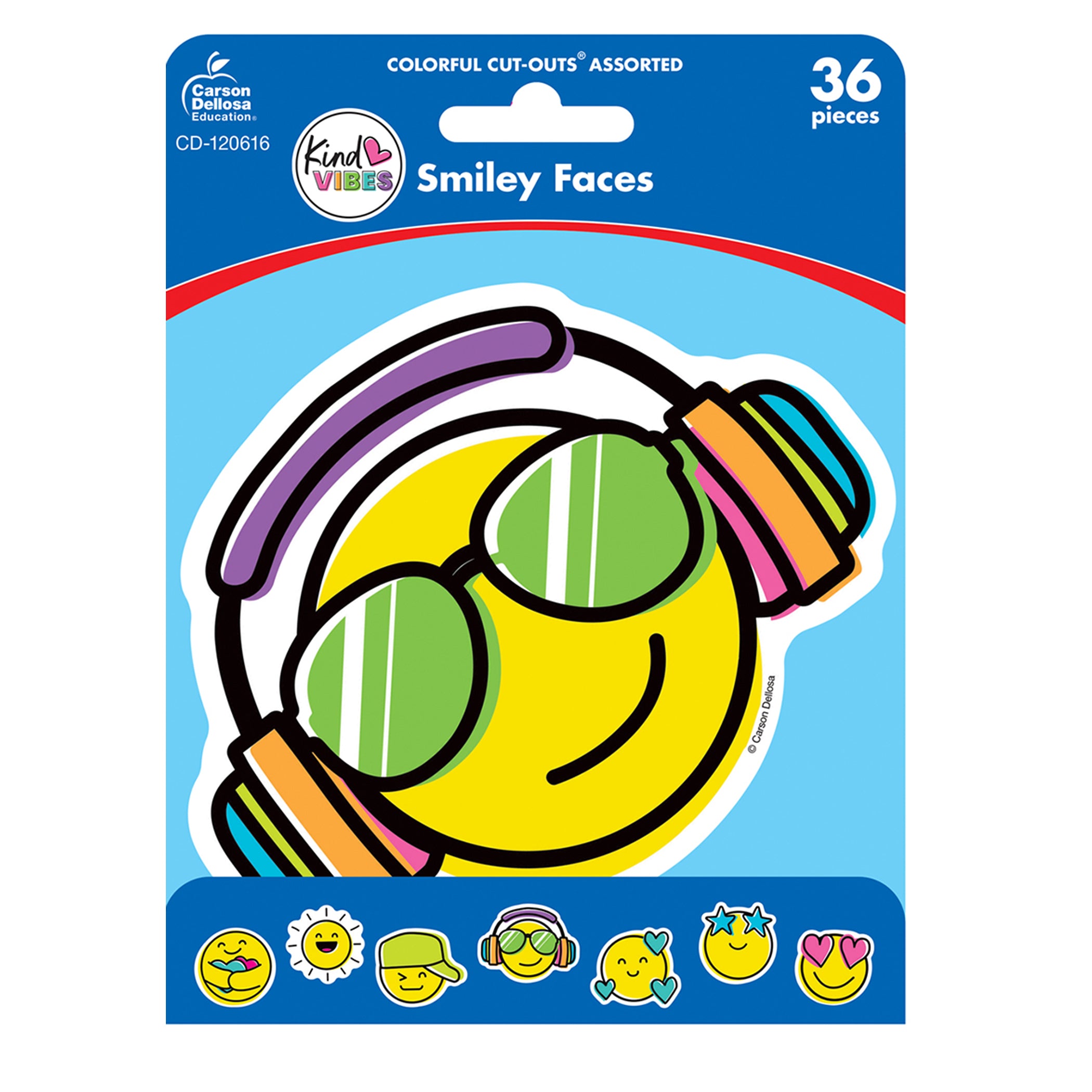 Kind Vibes Smiley Faces Cut-Outs, 36 Per Pack, 3 Packs