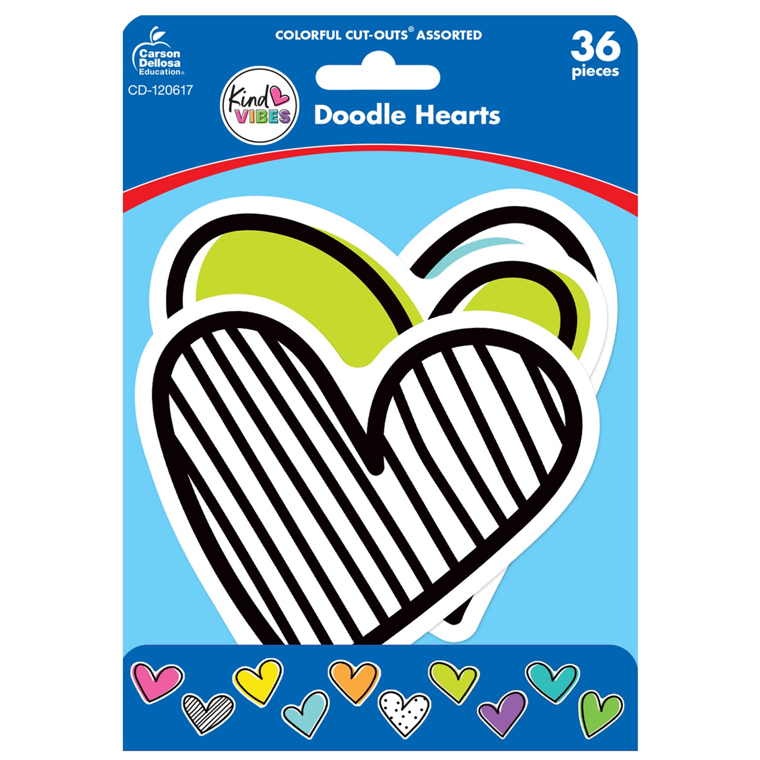 Kind Vibes Doodle Hearts Cut-Outs, 36 Per Pack, 3 Packs