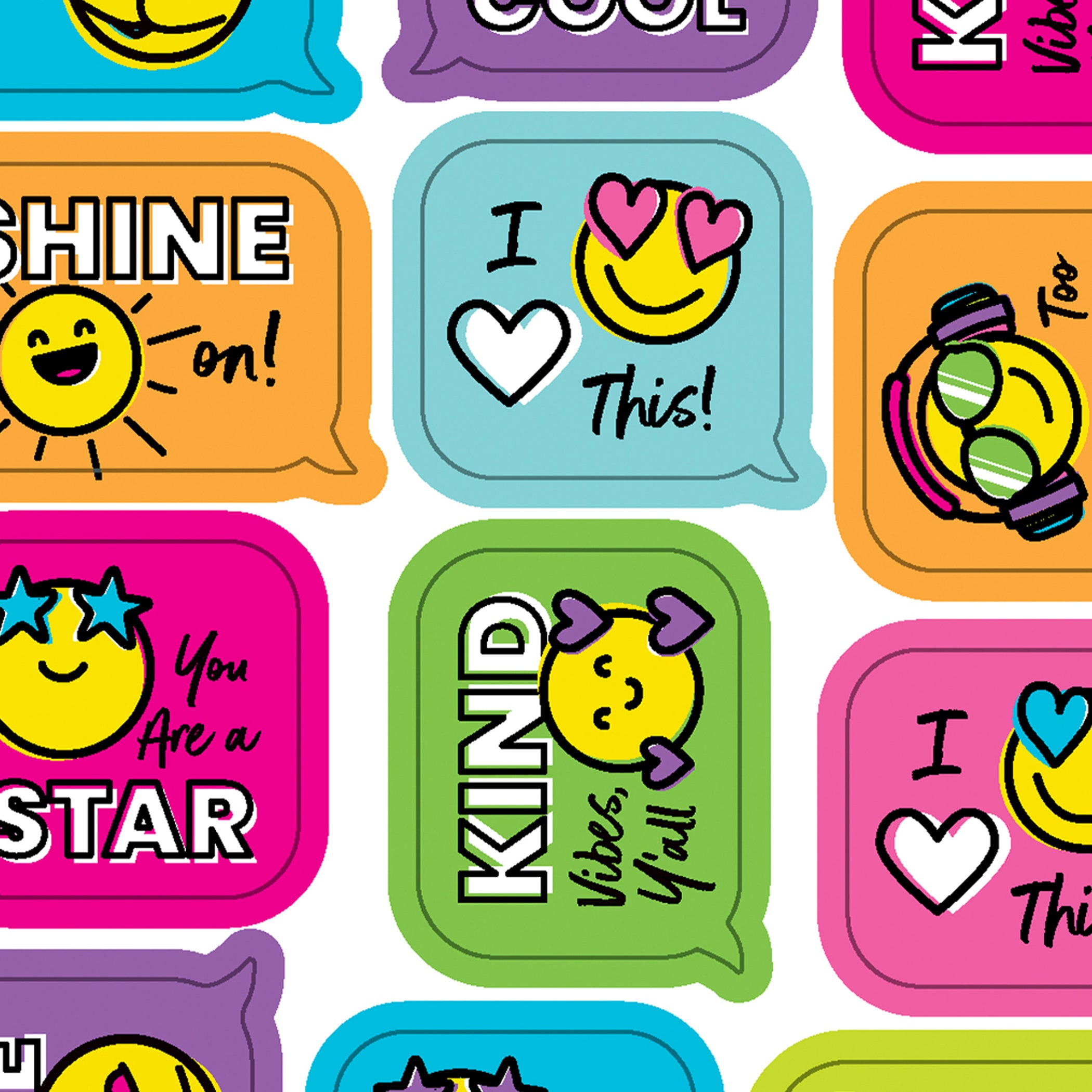 Kind Vibes Smiley Faces Shape Stickers, 72 Per Pack, 12 Packs