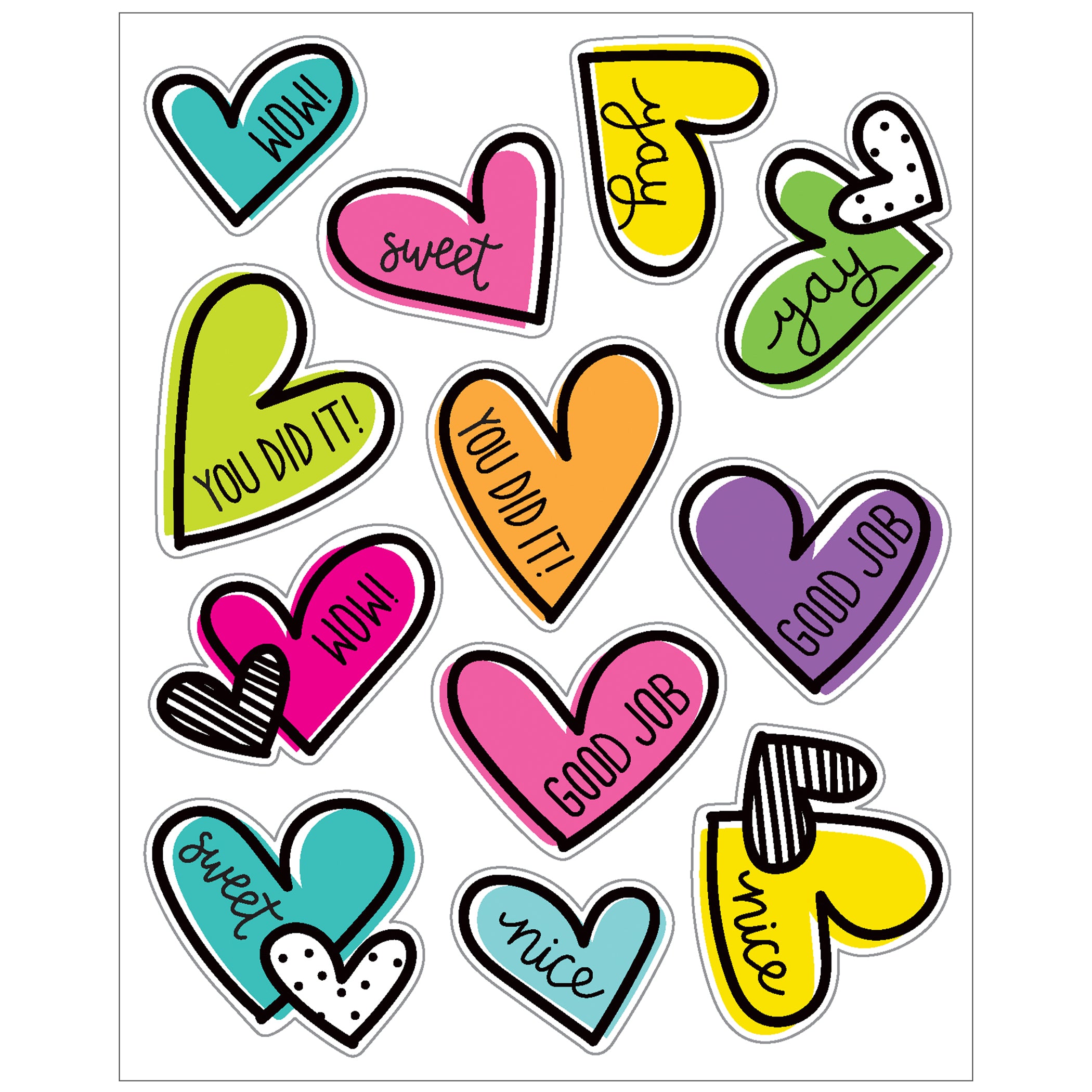 Kind Vibes Doodle Hearts Shape Stickers, 72 Per Pack, 12 Packs