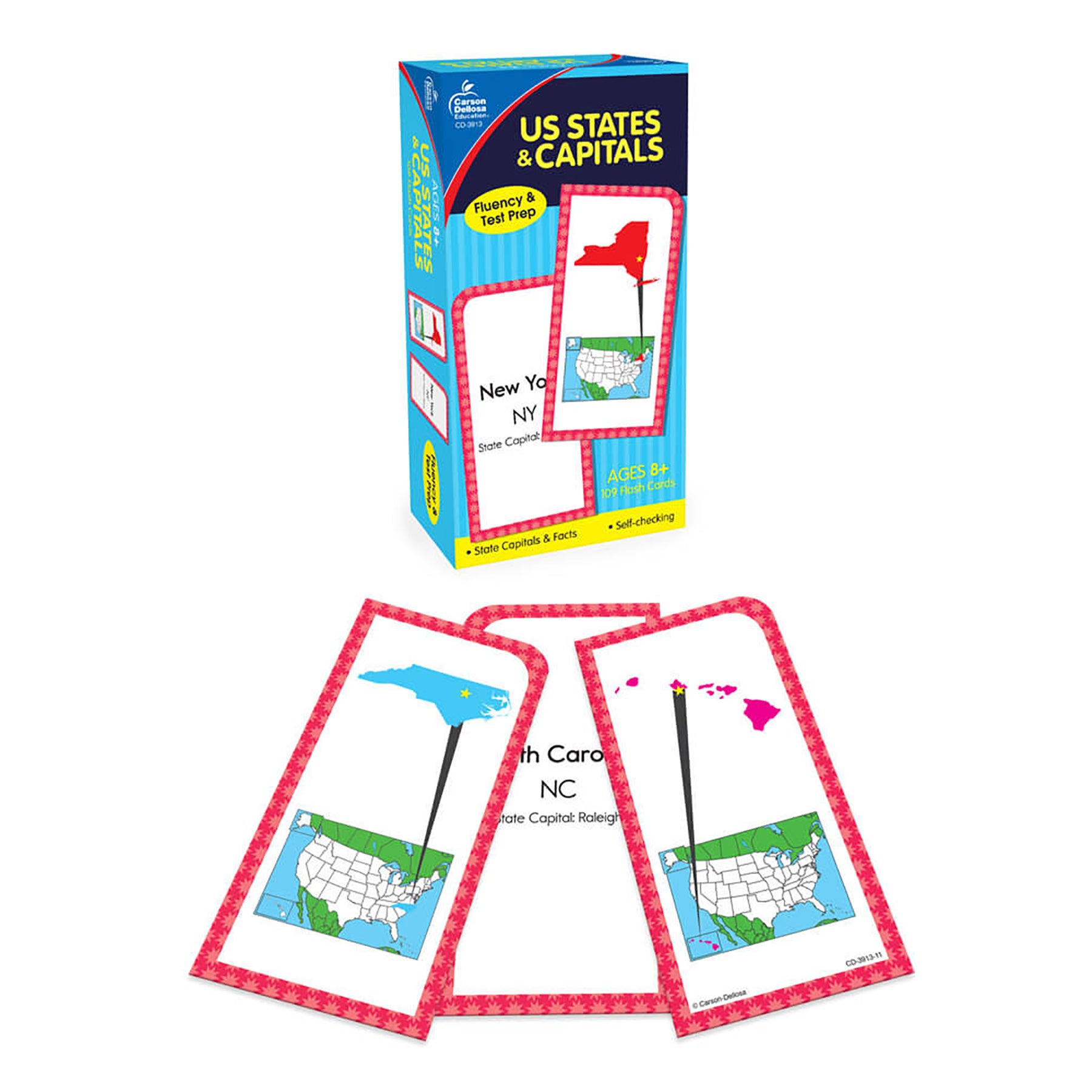 U.S. States & Capitals Flash Cards, Grade 3-5, Pack of 3