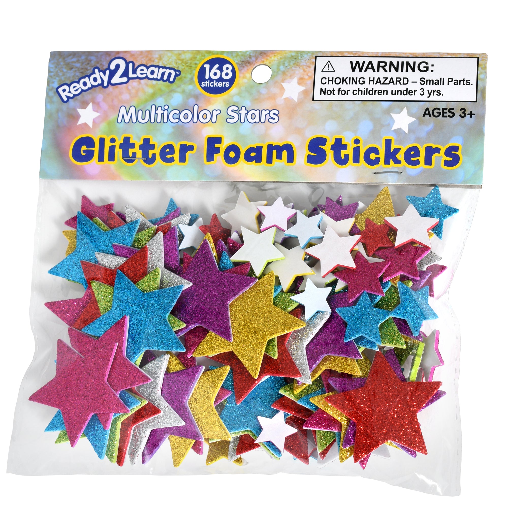 Glitter Foam Stickers - Stars - Multicolor, 168 Per Pack, 3 Packs