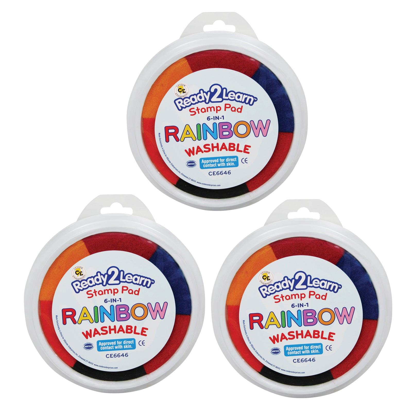 Jumbo 6-in-1 Circular Washable Stamp Pad - Rainbow - 6 Colors - 5.75" dia. - Pack of 3