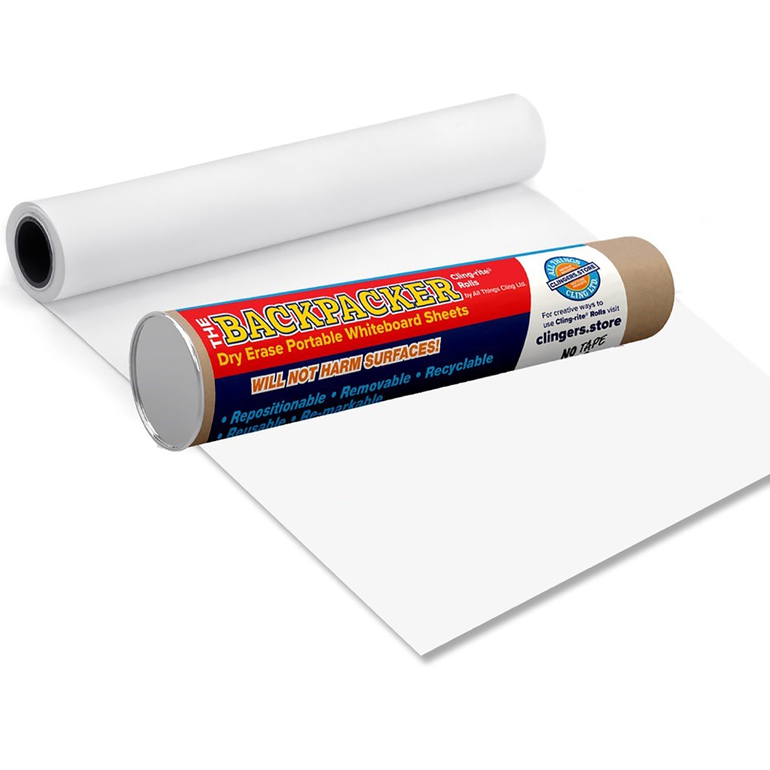 Backpacker Cling-rite® Roll, 12" x 18" Perforated Sheets, 30 Dry-Erase Sheets