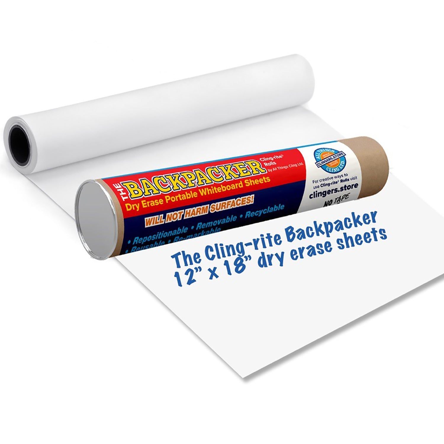 Backpacker Cling-rite® Roll, 12" x 18" Perforated Sheets, 30 Dry-Erase Sheets