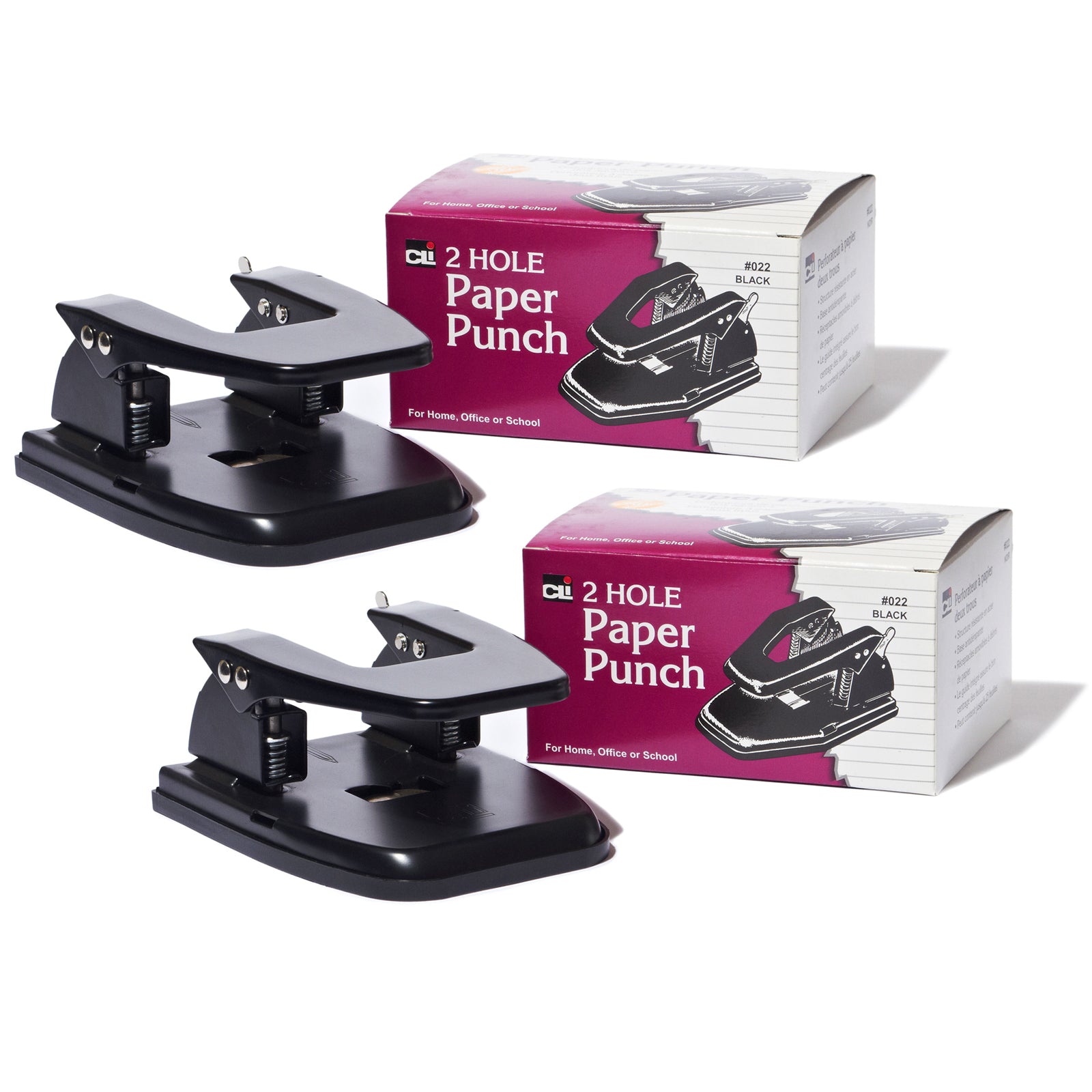 2-Hole Paper Punch, 2 3/4" Center, 30 Sheet Capacity, Black, Pack of 2