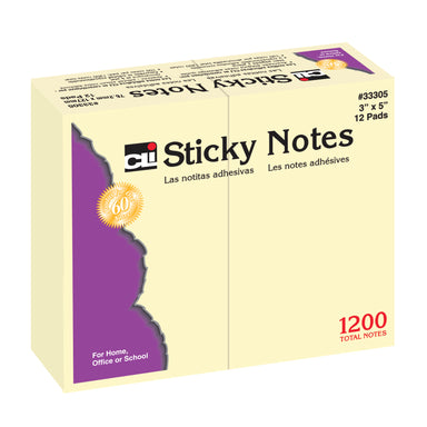 Sticky Note Pads, 3" x 5" Plain, 12 Per Pack, 3 Packs - A1 School Supplies