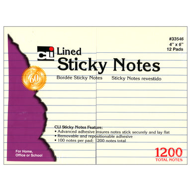 Sticky Notes, 4" x 6" Lined, 12 Pads - A1 School Supplies