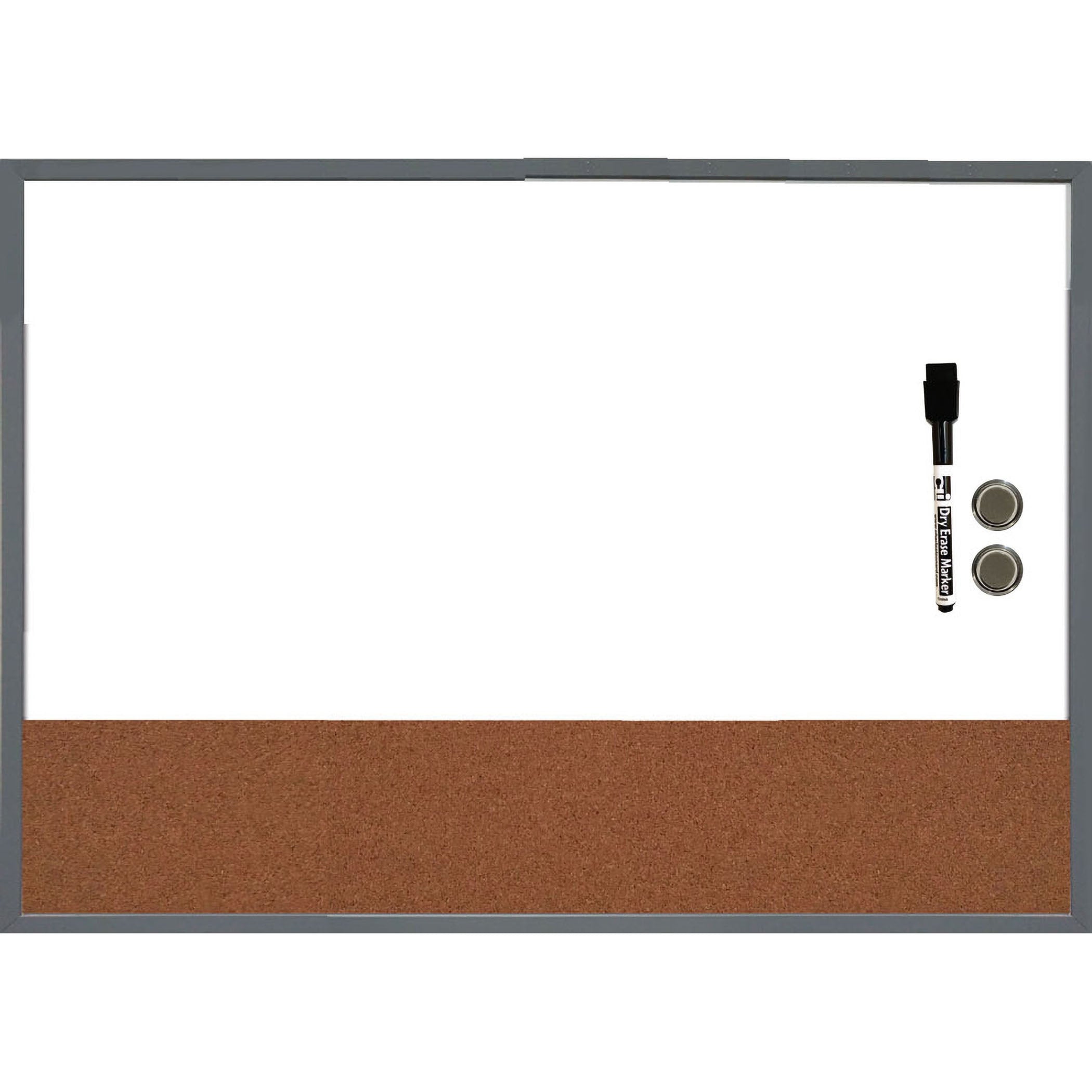 Magnetic Dry Erase Board with Cork Board, 17" x 23", w/Eraser/Marker and 2 Magnets, Gray Frame, 1 Each