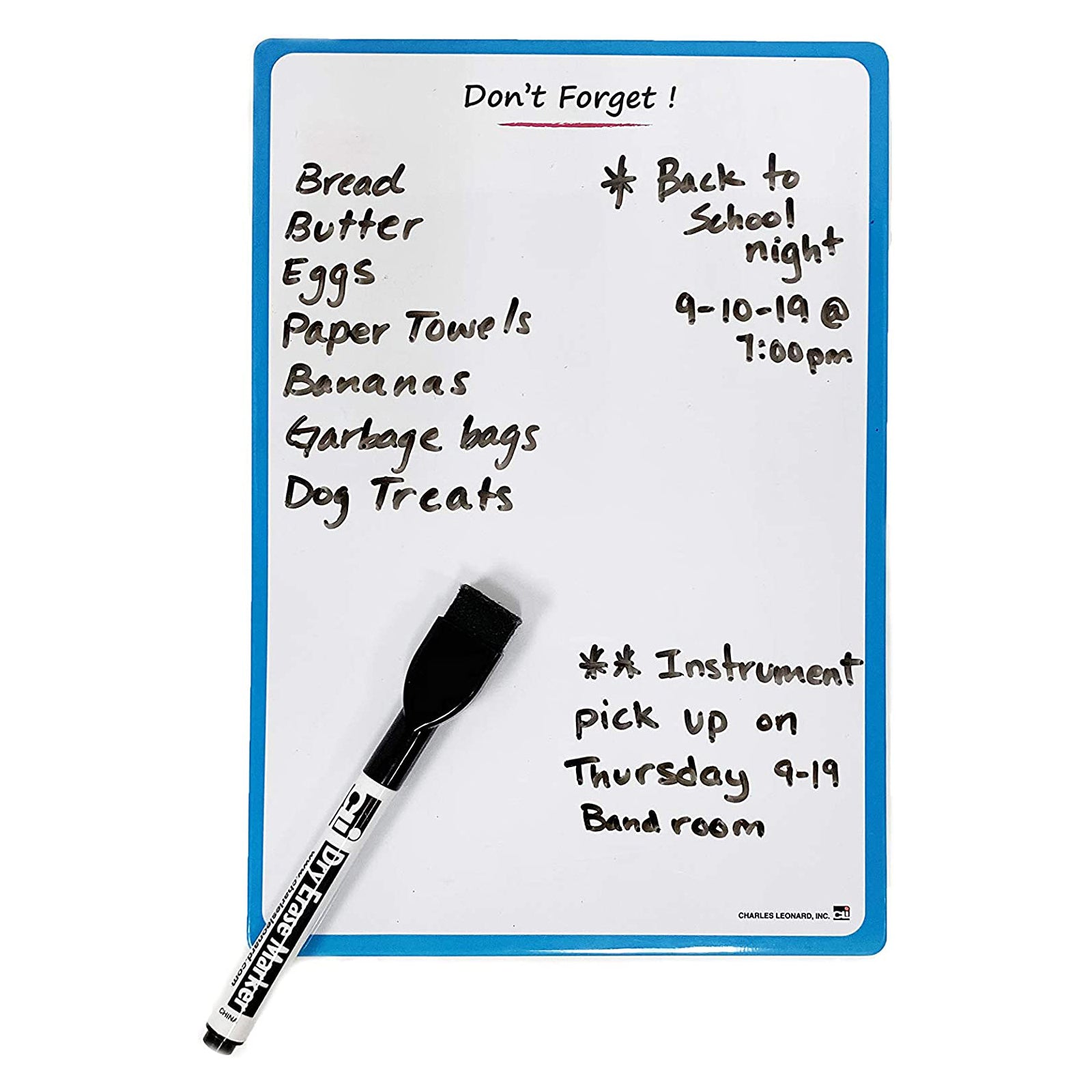 Magnetic Mini Dry Erase Boards, 6-1/4" x 9", Marker w/Eraser and 1 Magnet, Blue Frame, Pack of 12