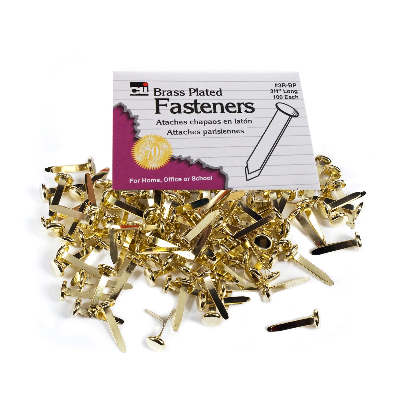 Brass Plated Paper Fasteners, 3/4", 100 Per Box, 20 Boxes