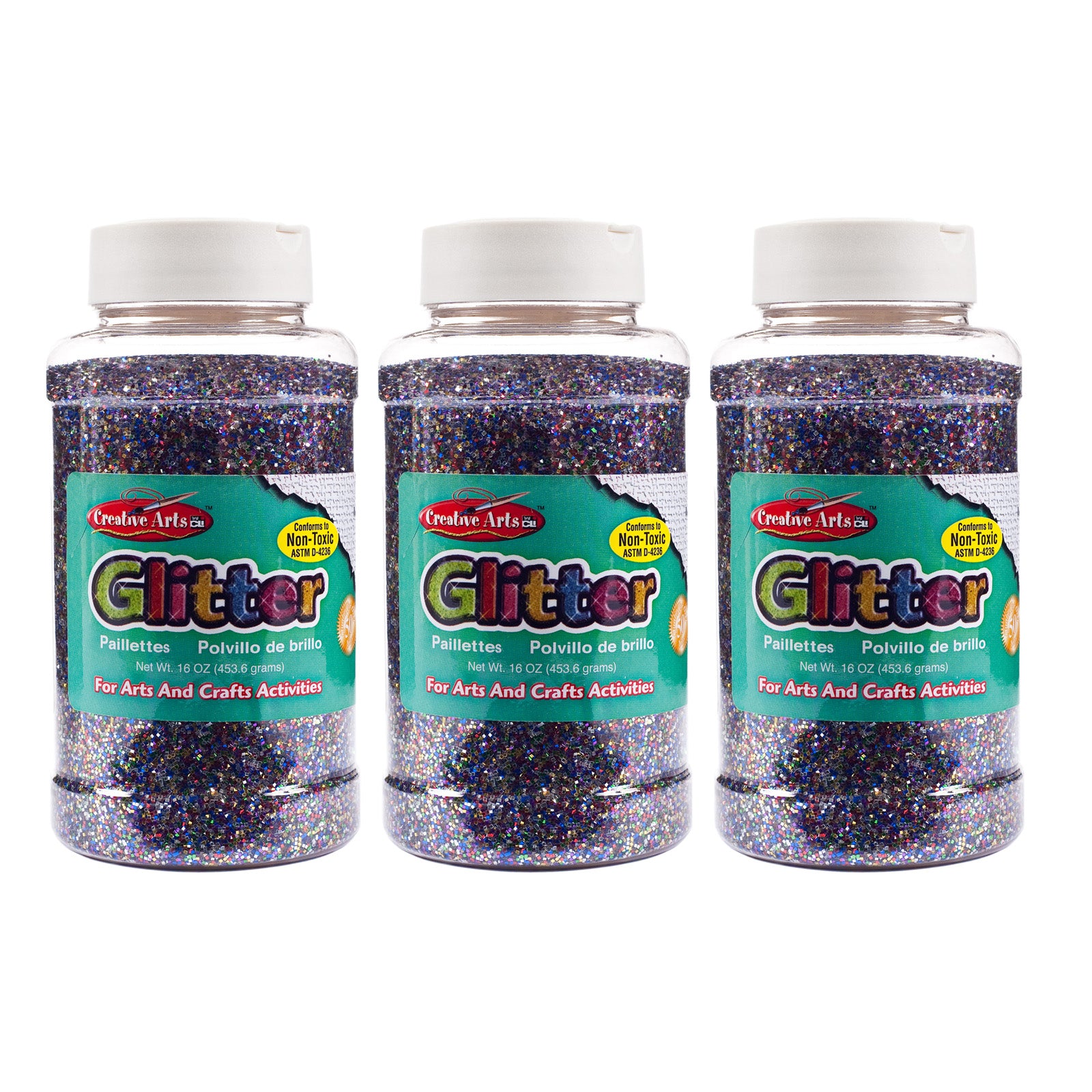 Creative Arts™ Glitter, 1 lb. Bottle, Multi-Color, Pack of 3