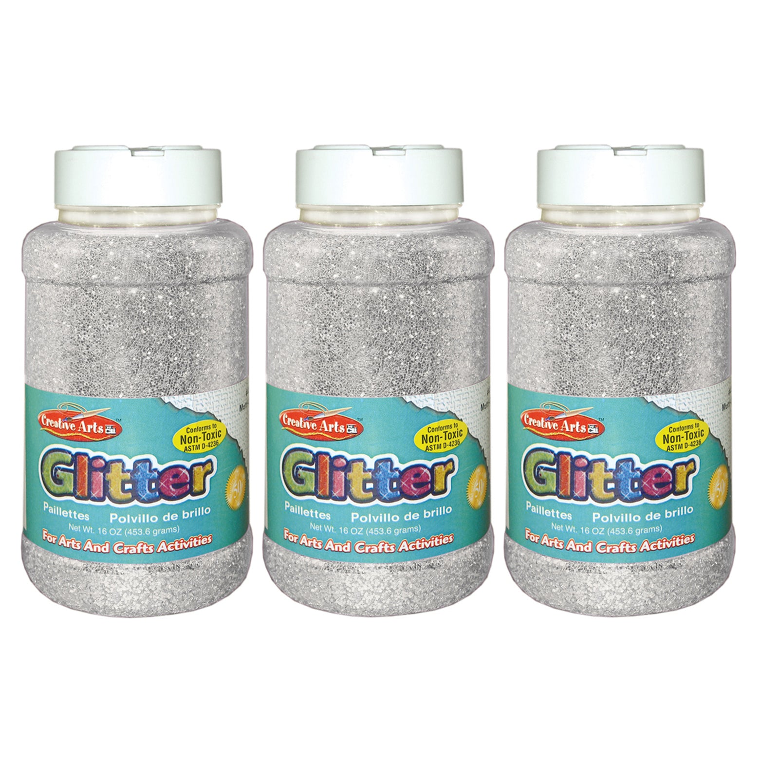 Creative Arts™ Glitter, 1 lb. Bottle, Silver, Pack of 3