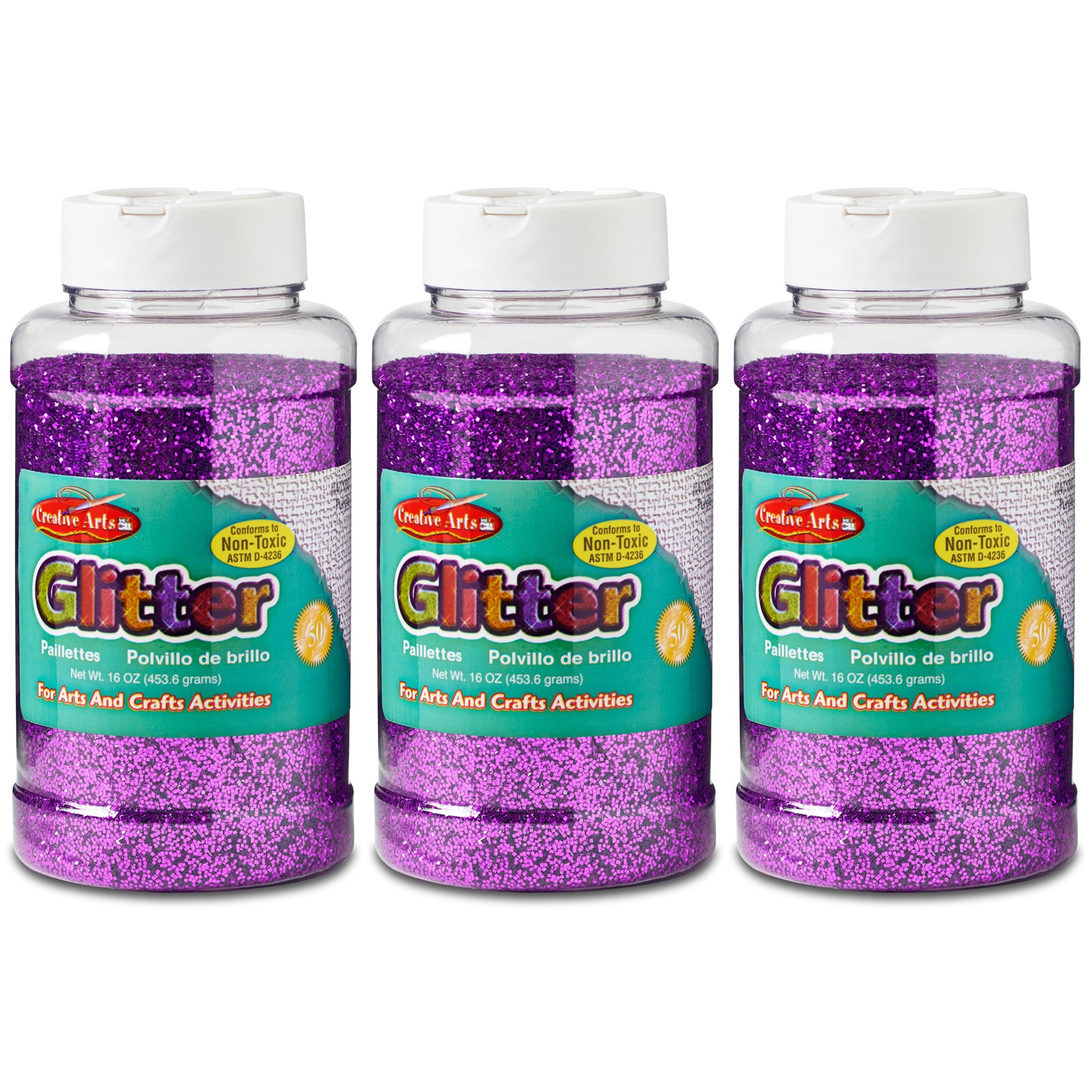 Creative Arts™ Glitter, 1 lb. Bottle, Purple, Pack of 3