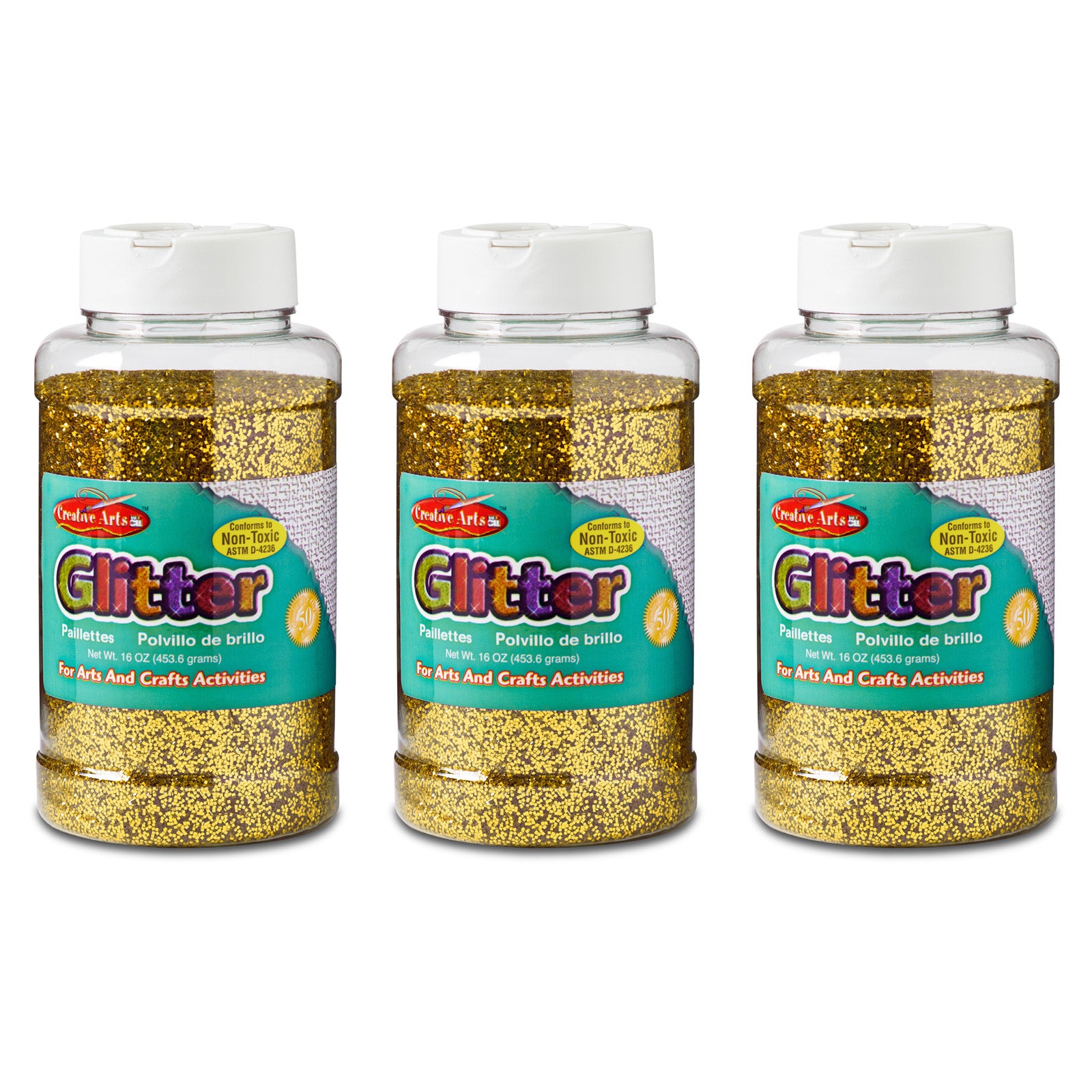 Creative Arts™ Glitter, 1 lb. Bottle, Gold, Pack of 3